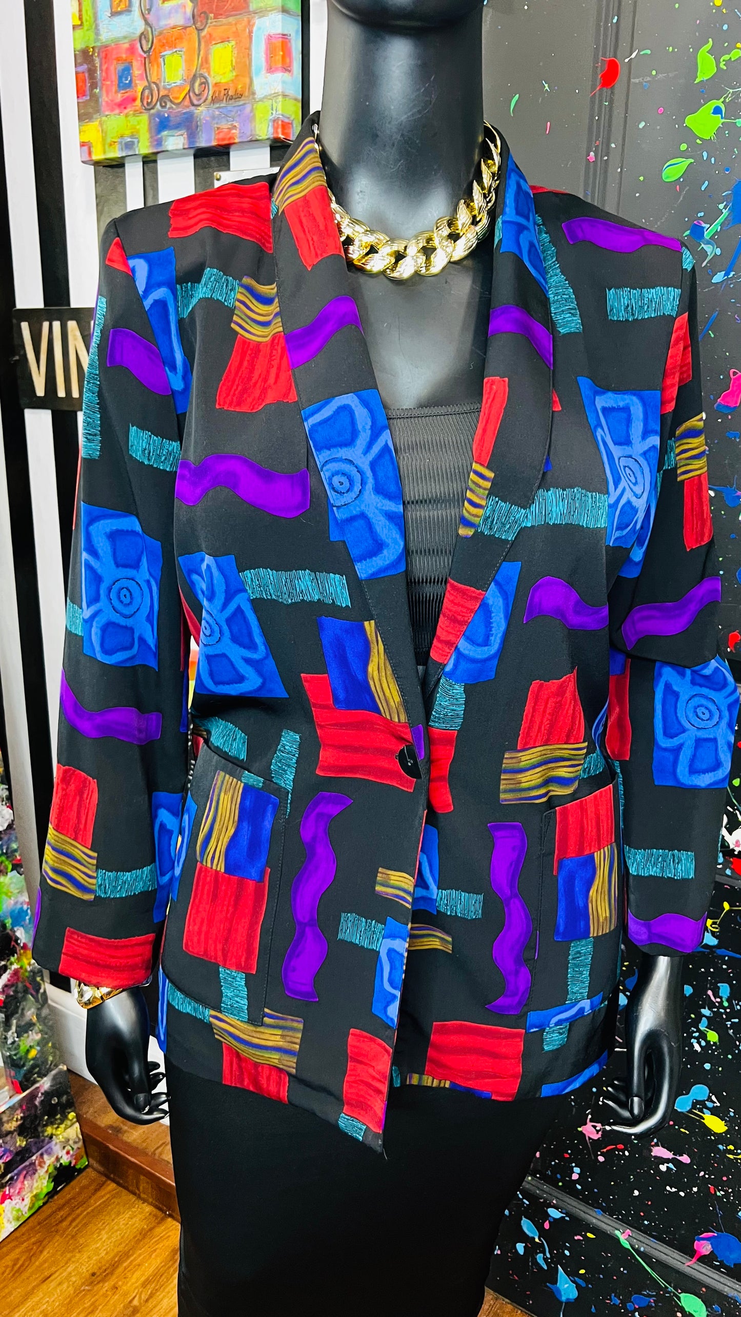 Vintge Vibrant Print Blazer (14)