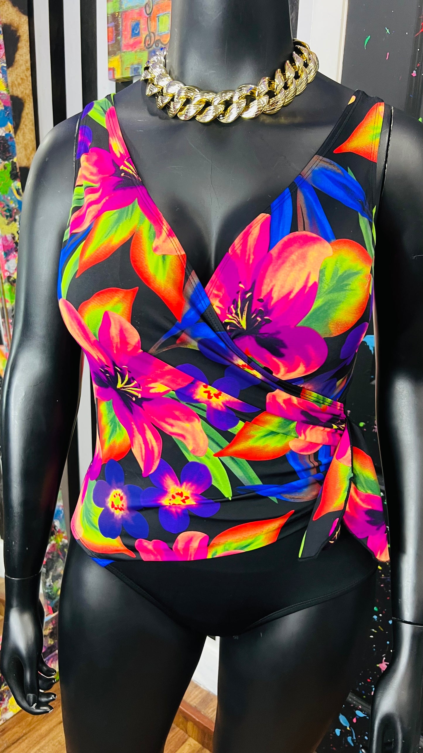 Vintage Black & Floral Neon Swimsuit (12)