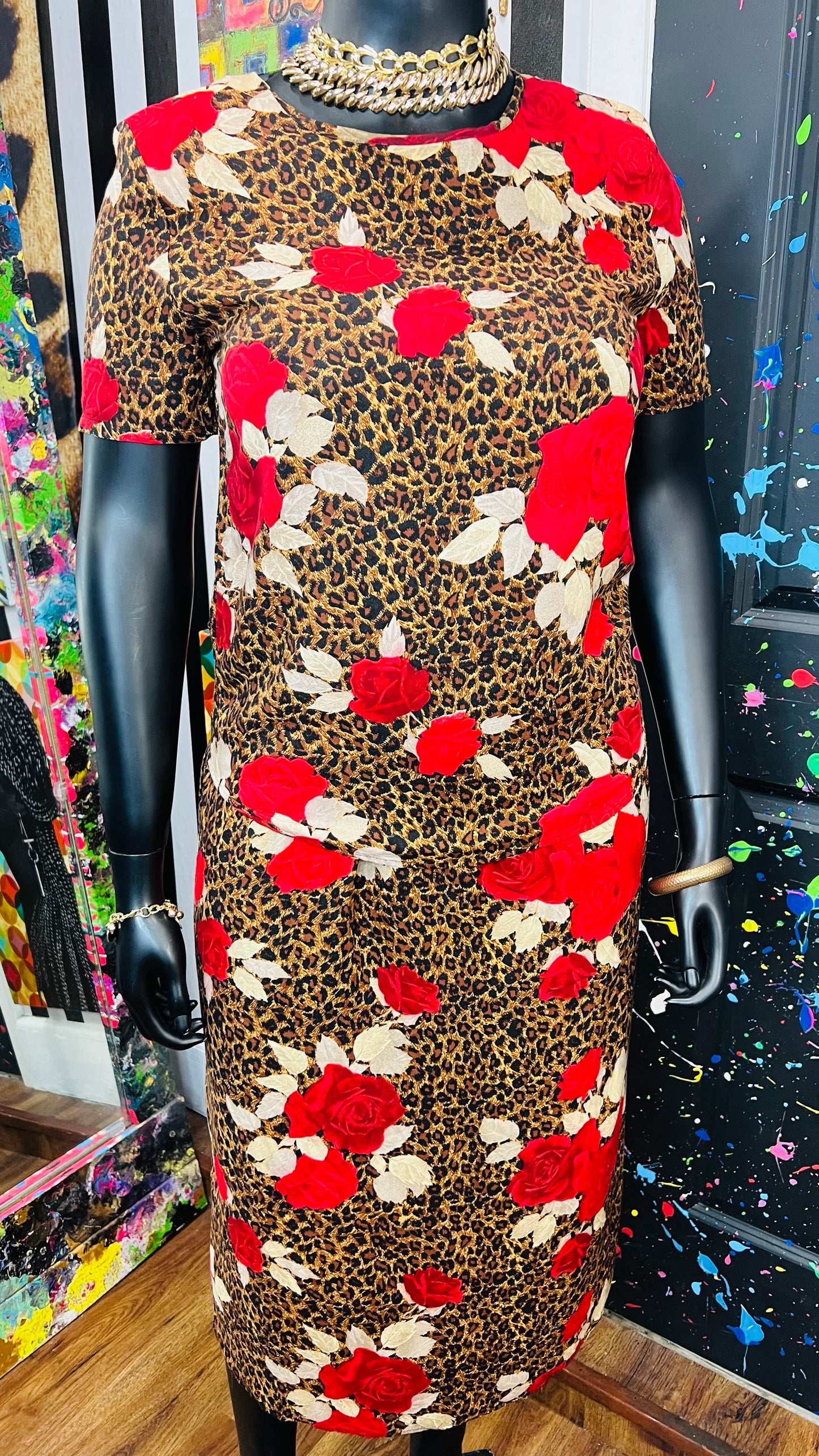 Vintage Rayon Animal Print & Rose Skirt Set (12)