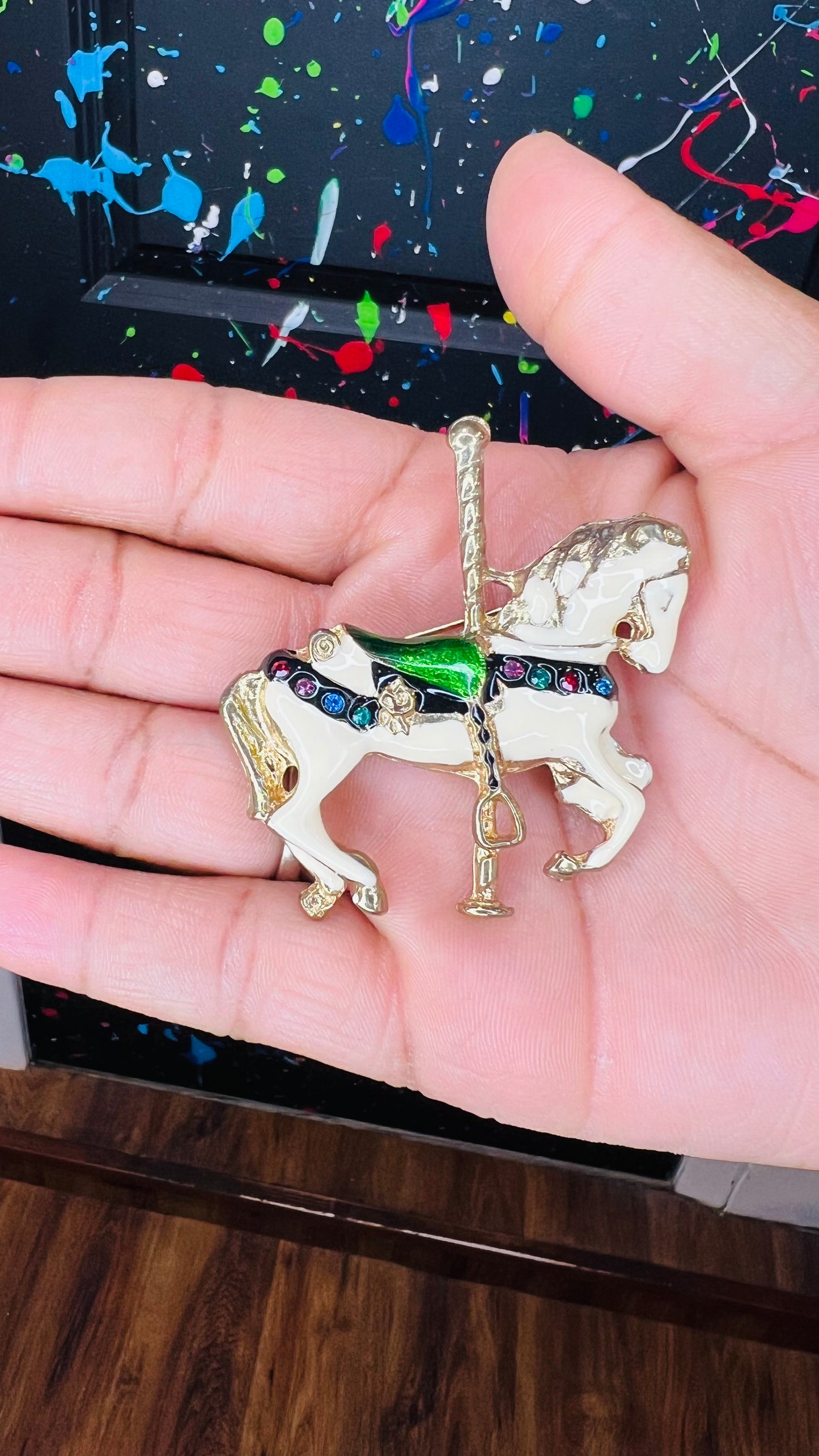 Vintage Carousel Jewel Horse Brooch Pin