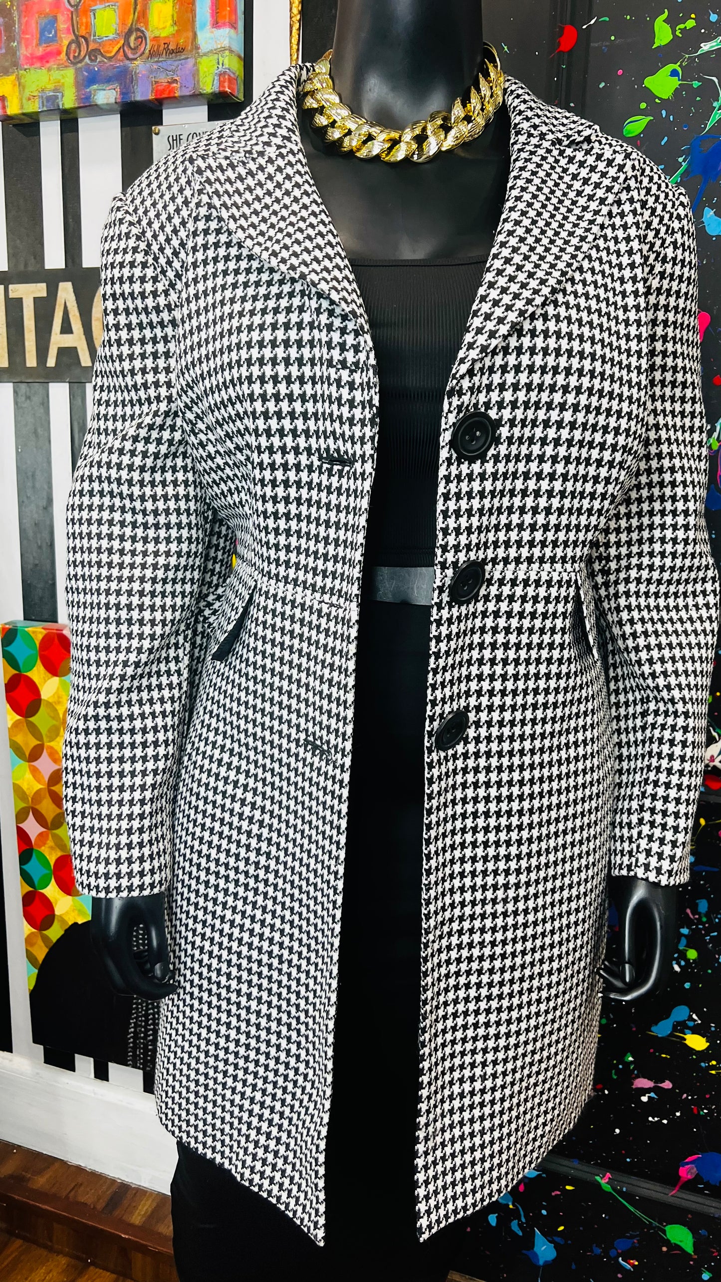 Vintage Long Houndstooth Blazer (22W)