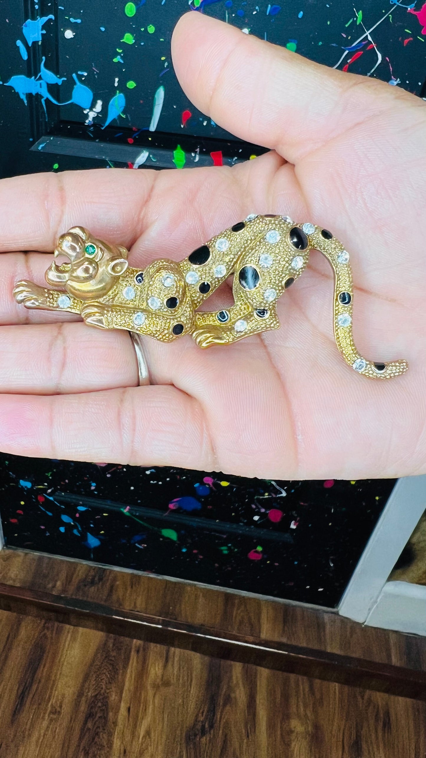 Vintage Jeweled Jaguar Brooch Pin