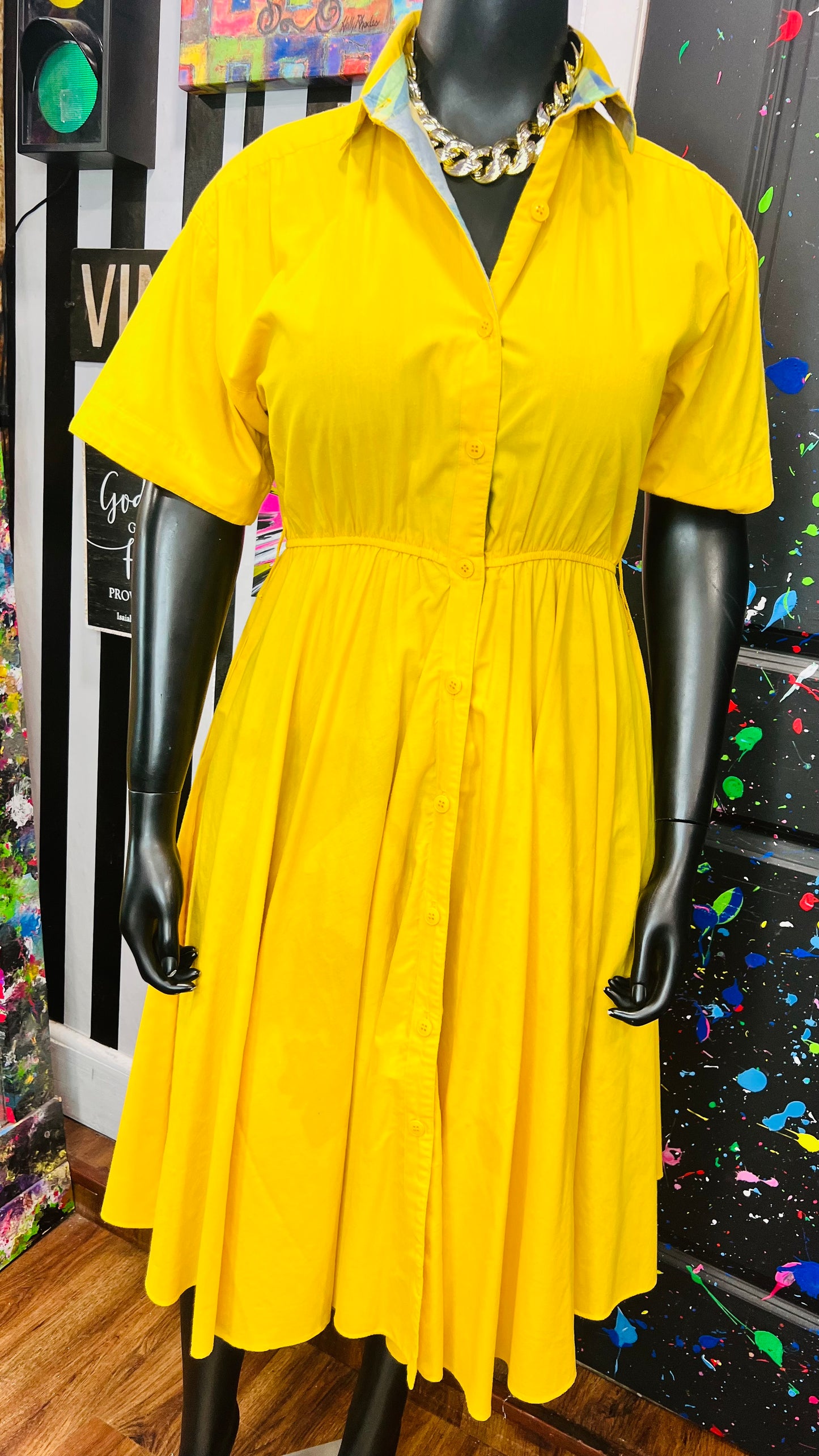 Vintage Yellow Cotton Dress (12/14)