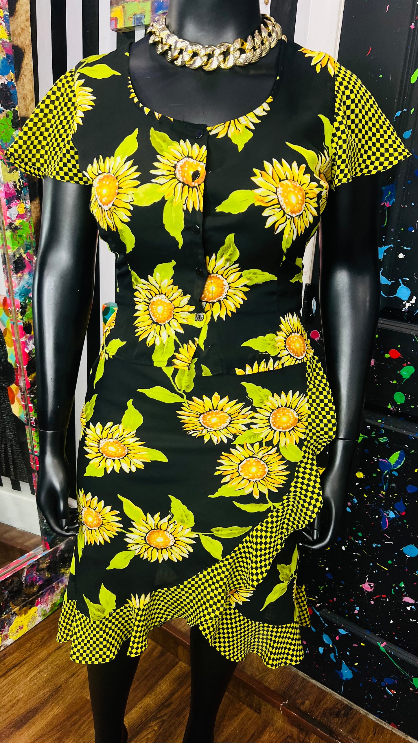 Vintage Semi Sheer Sunflower Skirt Set (14)