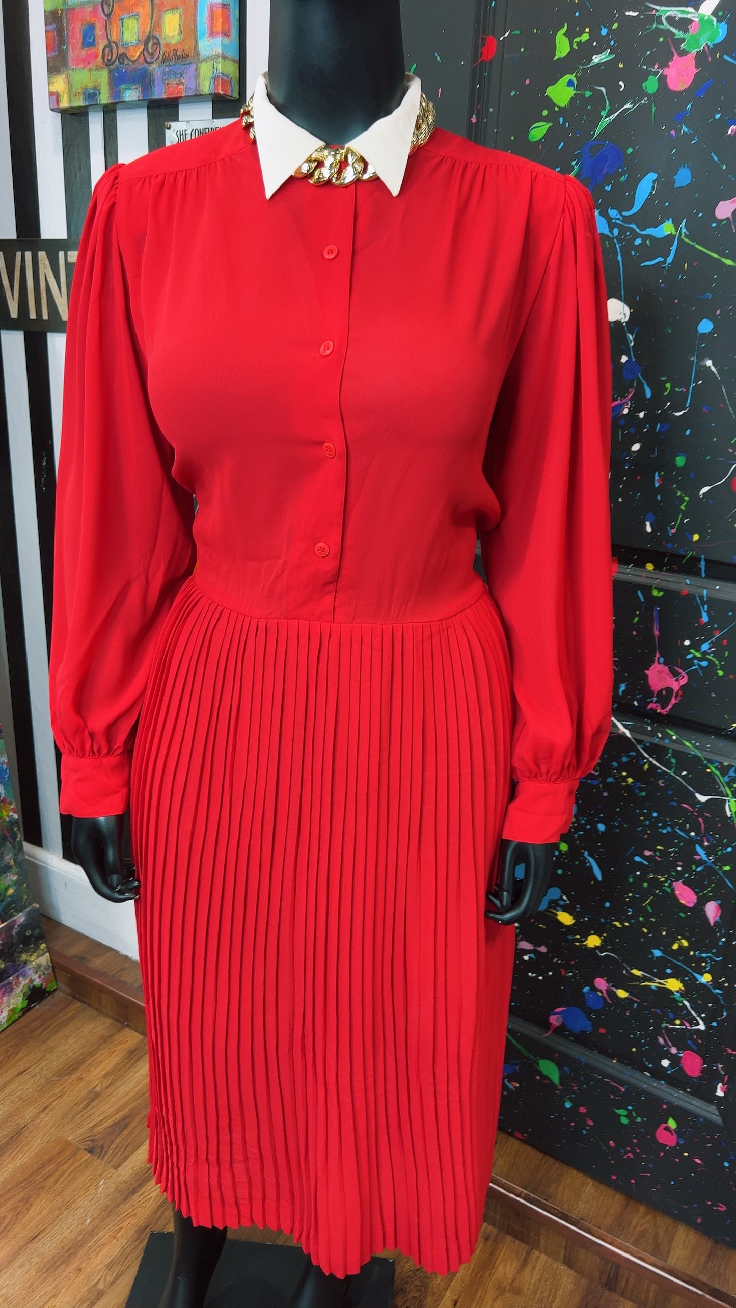 Vintage Red & White Pleated Bottom Dress (18)