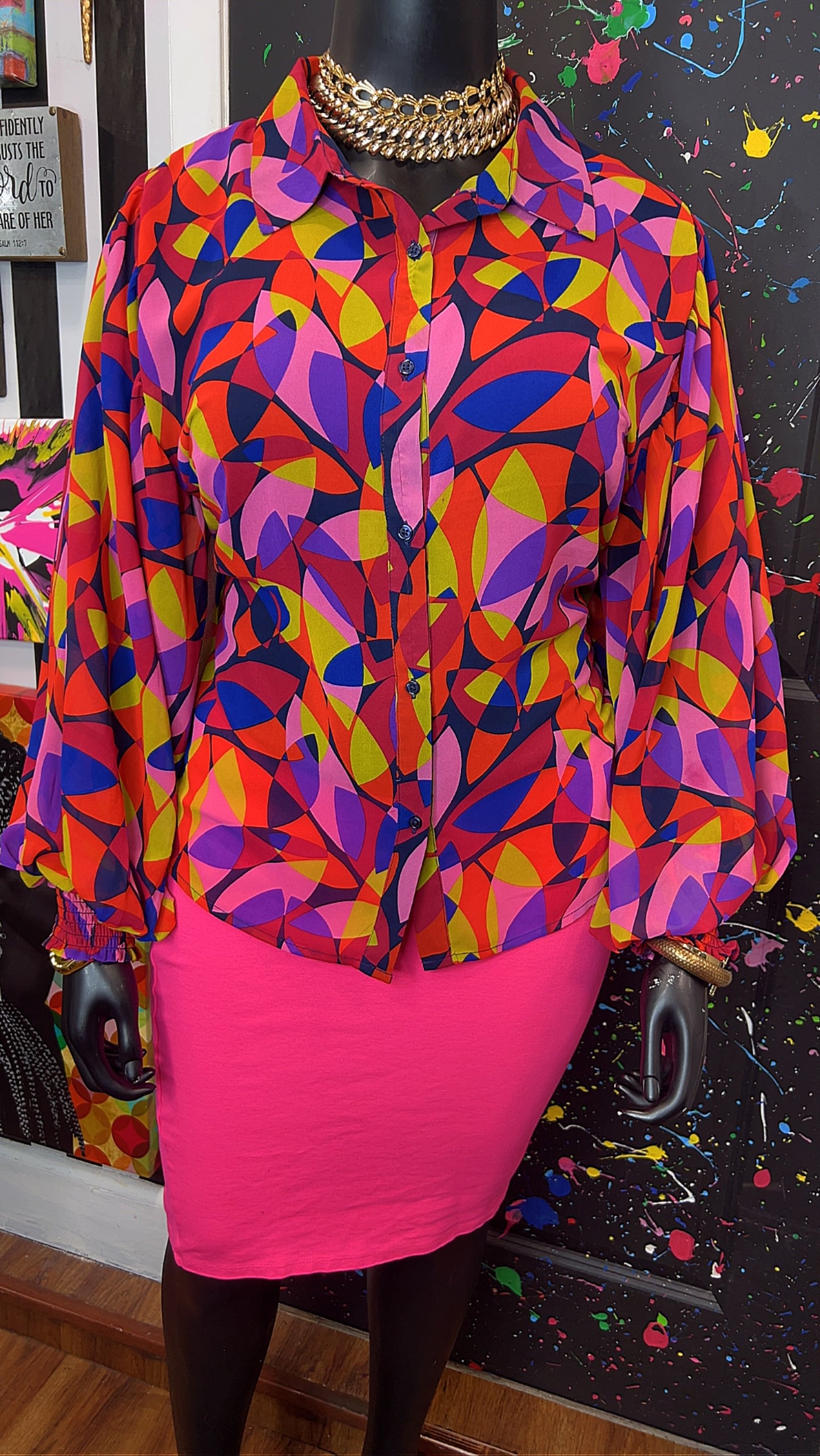 Abstract Ballon Sleeve Blouse (20/22)