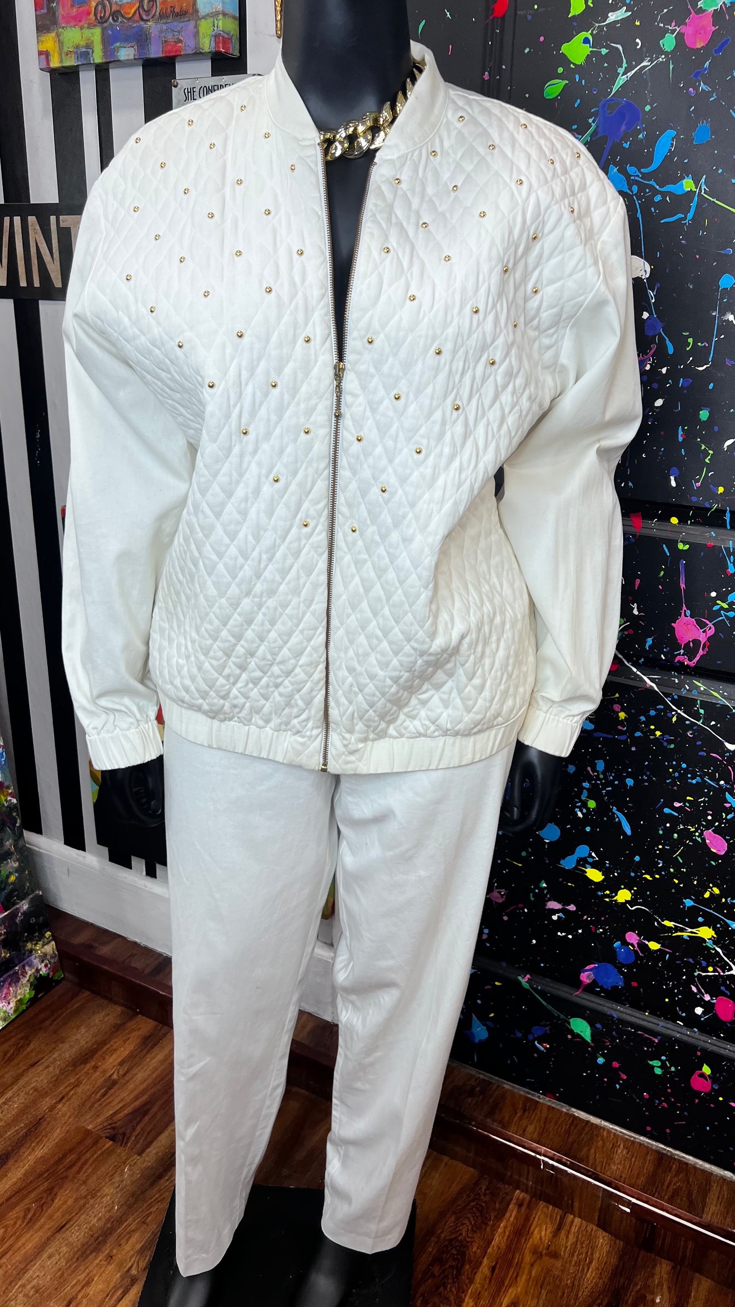 Vintage White & Gold Studds Pants Set (20)