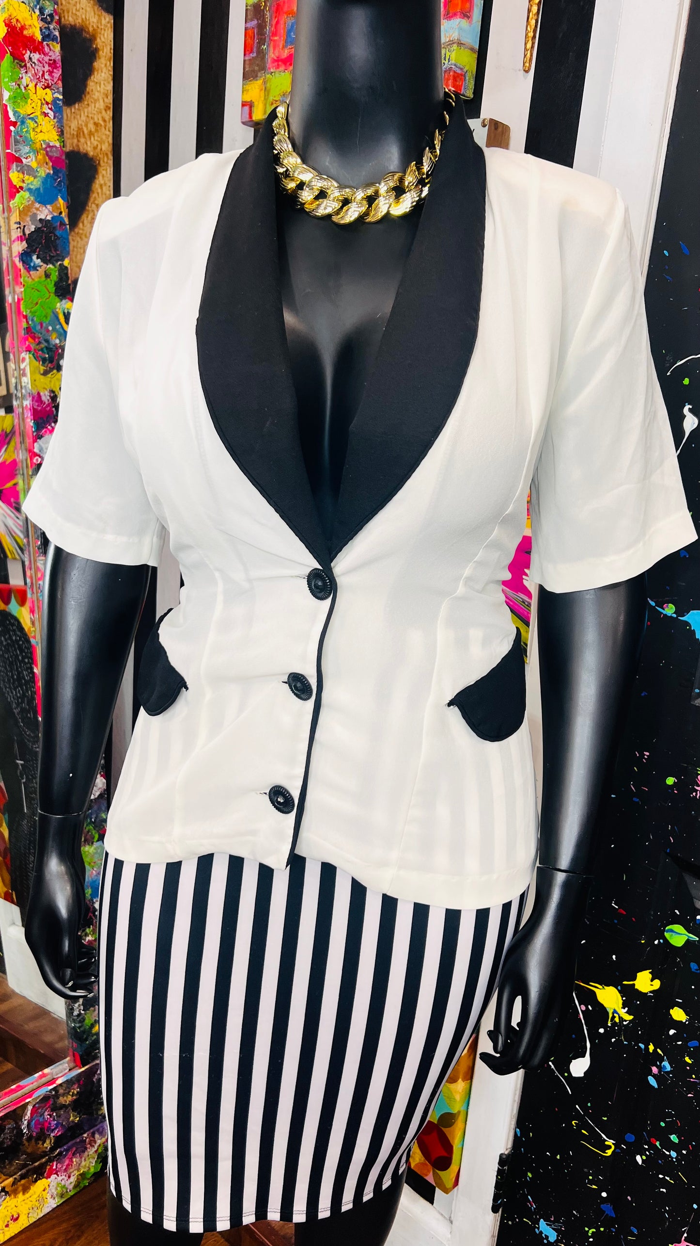 Vintage Black & White Short Sleeve Blazer (14)