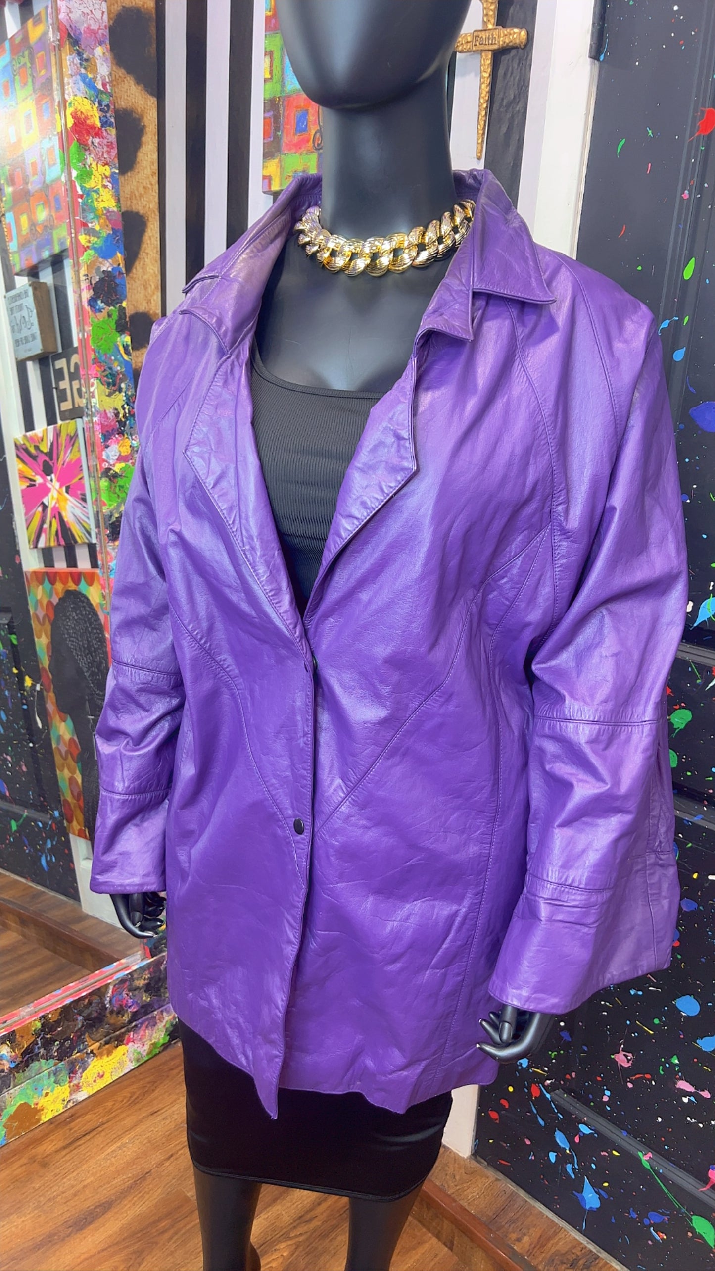 Vintage Genuine Leather Purple Coat (24)