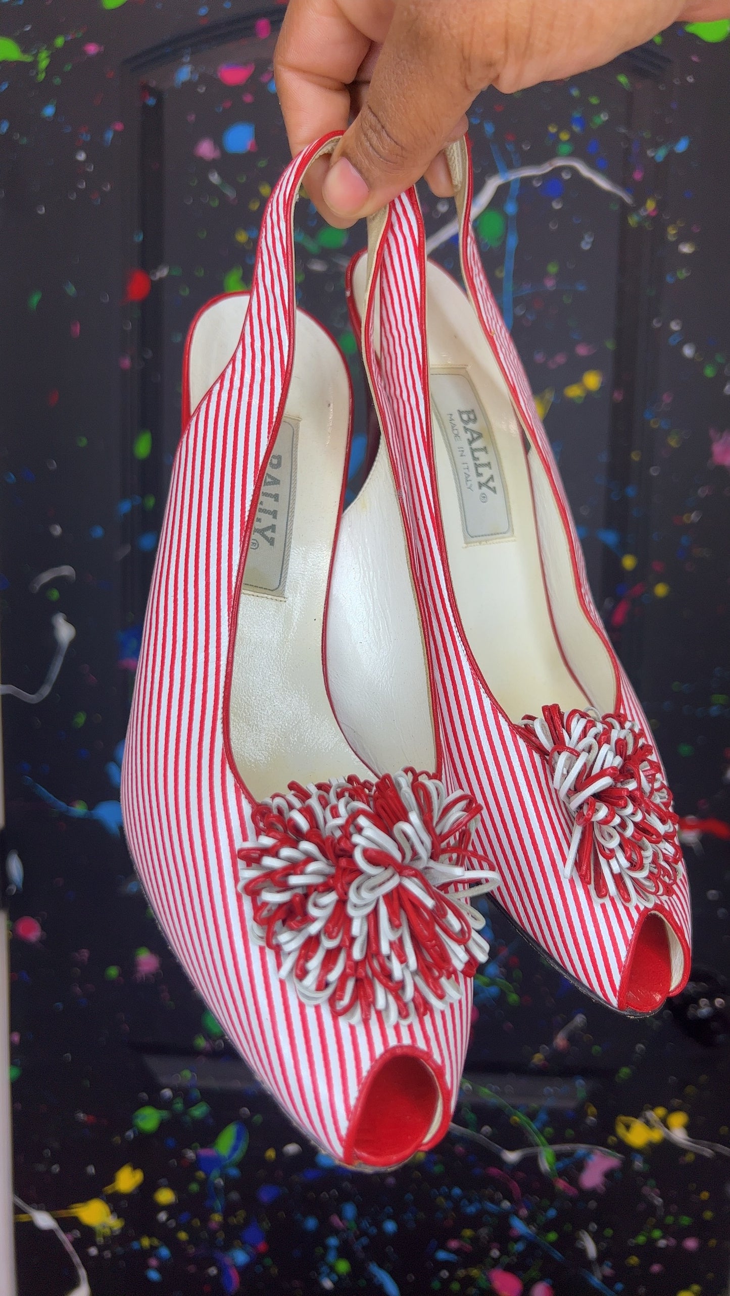 Vintage Red & White Striped Heels (10)
