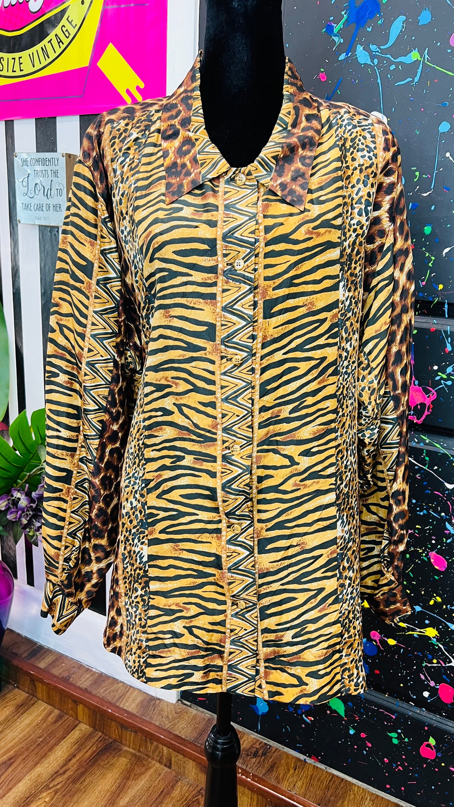 Vintage Animal Print Silk Blouse