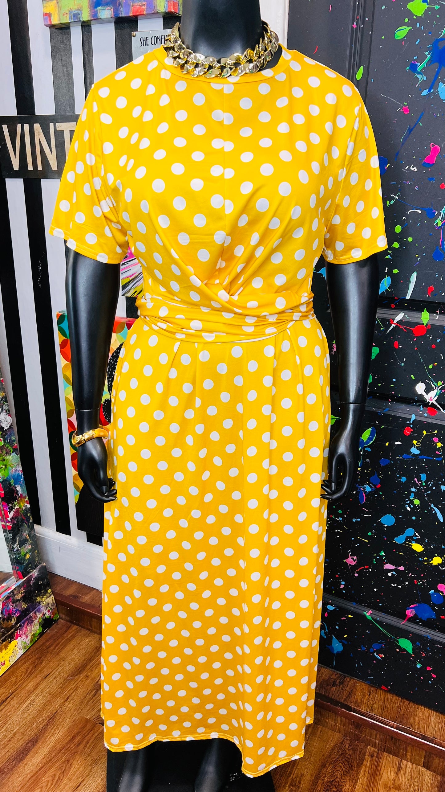 Yellow & White Polka & White Wrap Around Blouse Skirt Set (22)