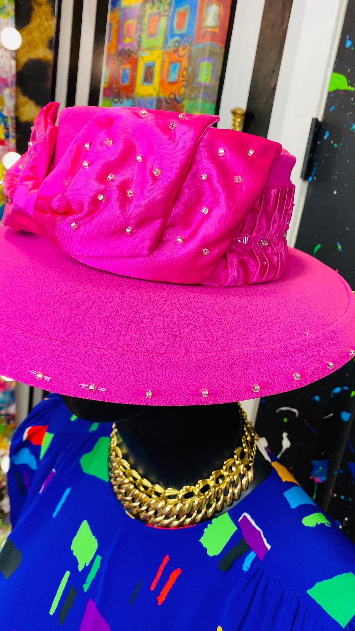 Vintage Pink & Jewel Bow Hat