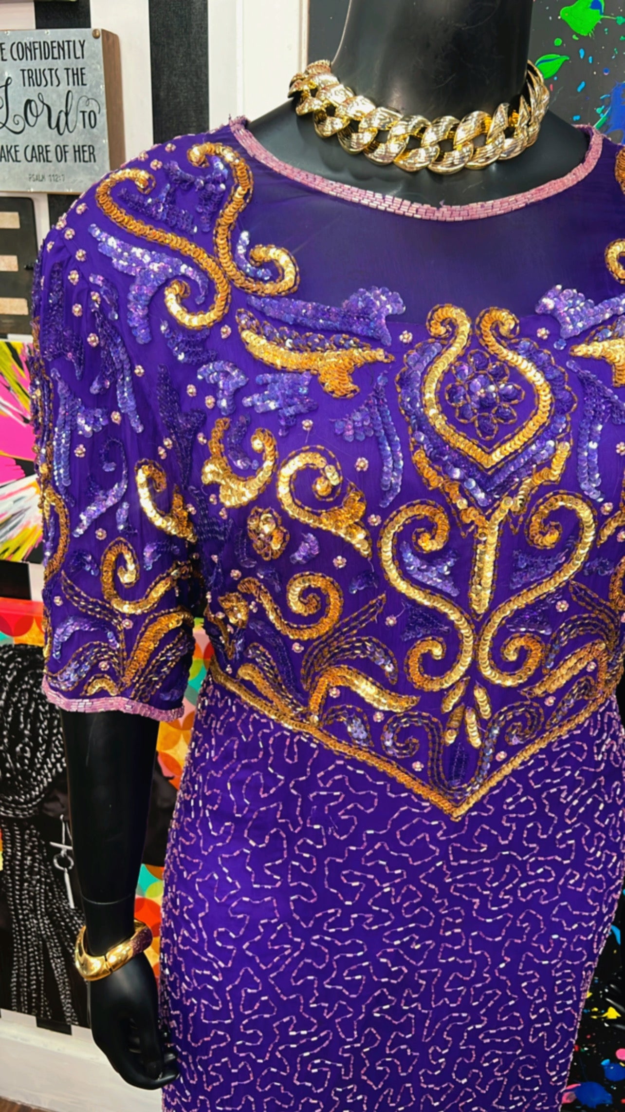 Vintage Purple & Gold Sequin Dress (20)
