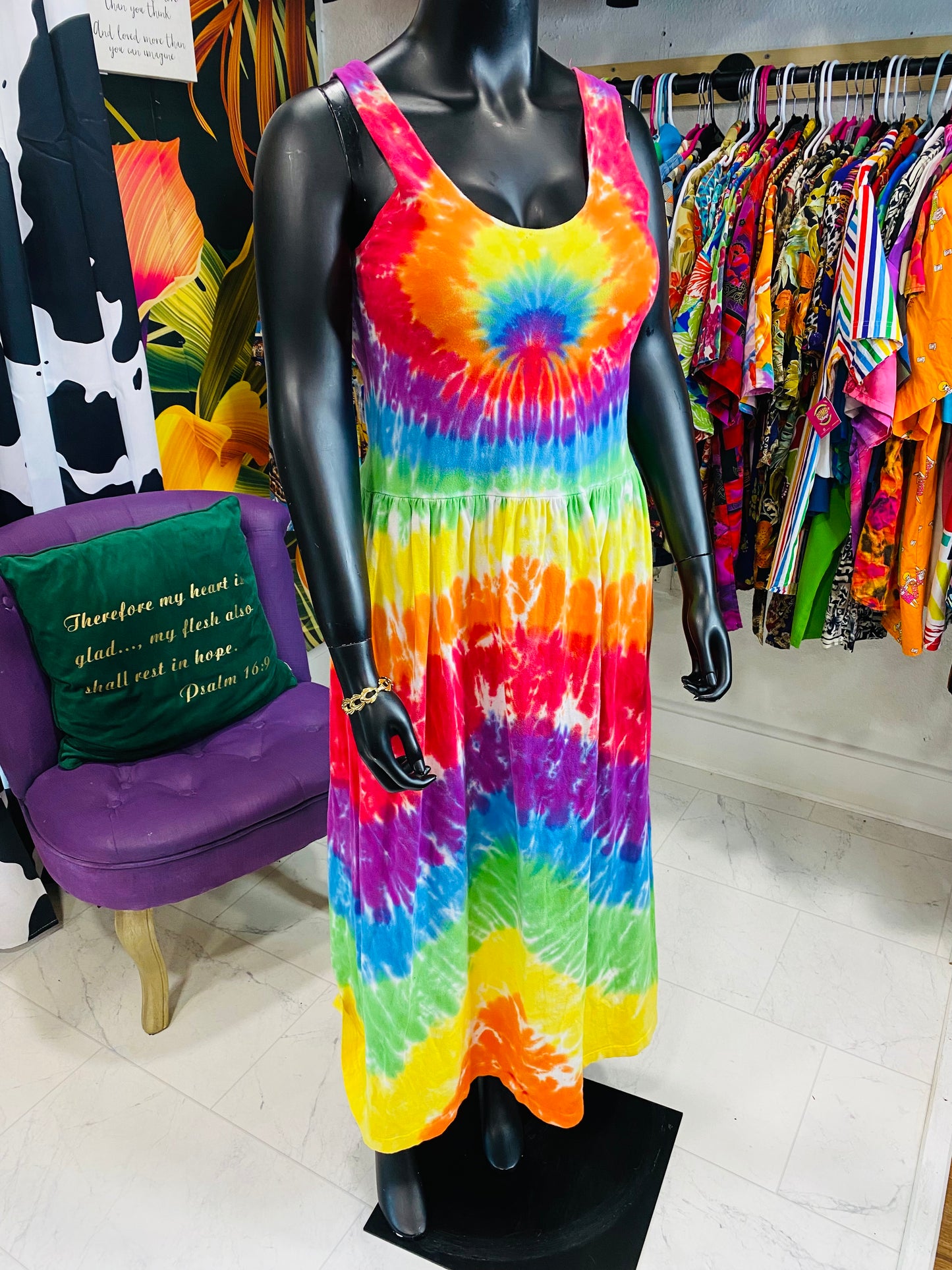 Vintage Sleeveless Tie-Dyed Dress