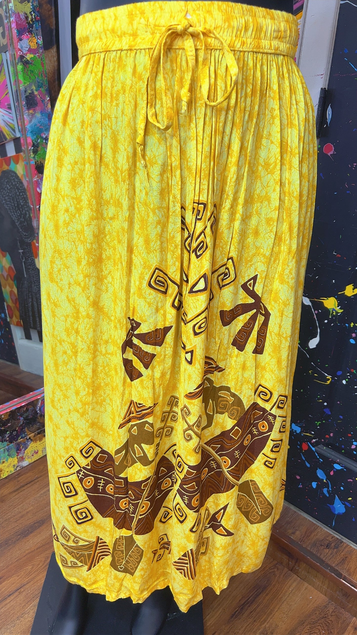 Vintage Rayon Tribal Yellow Skirt Set (18)