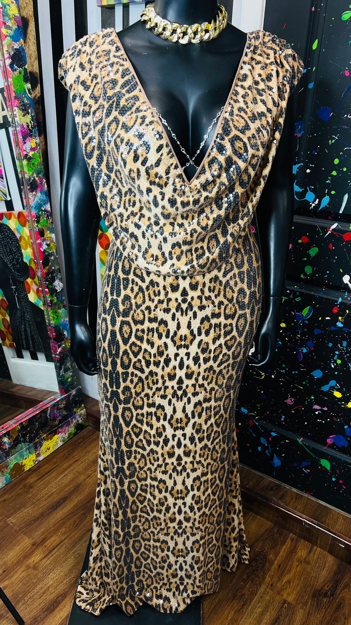 Vintage Inspired Sequin & Animal Print Gown (18)