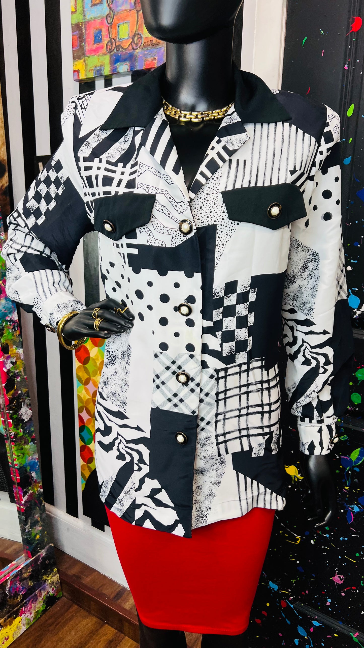 Vintage Black & White Abstract Blouse (14)