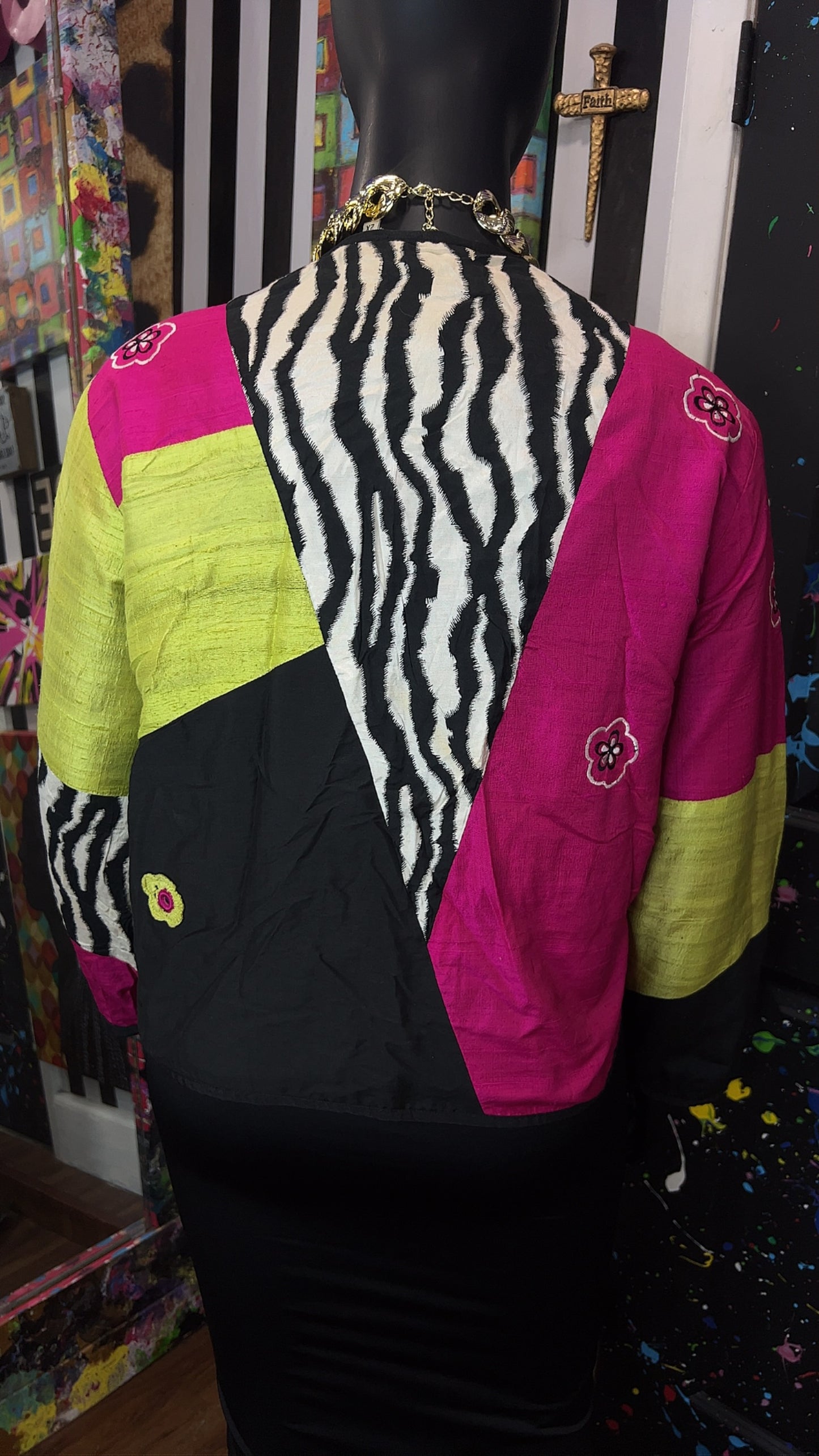 Vintage Mix Print Cropped Blazer (20)