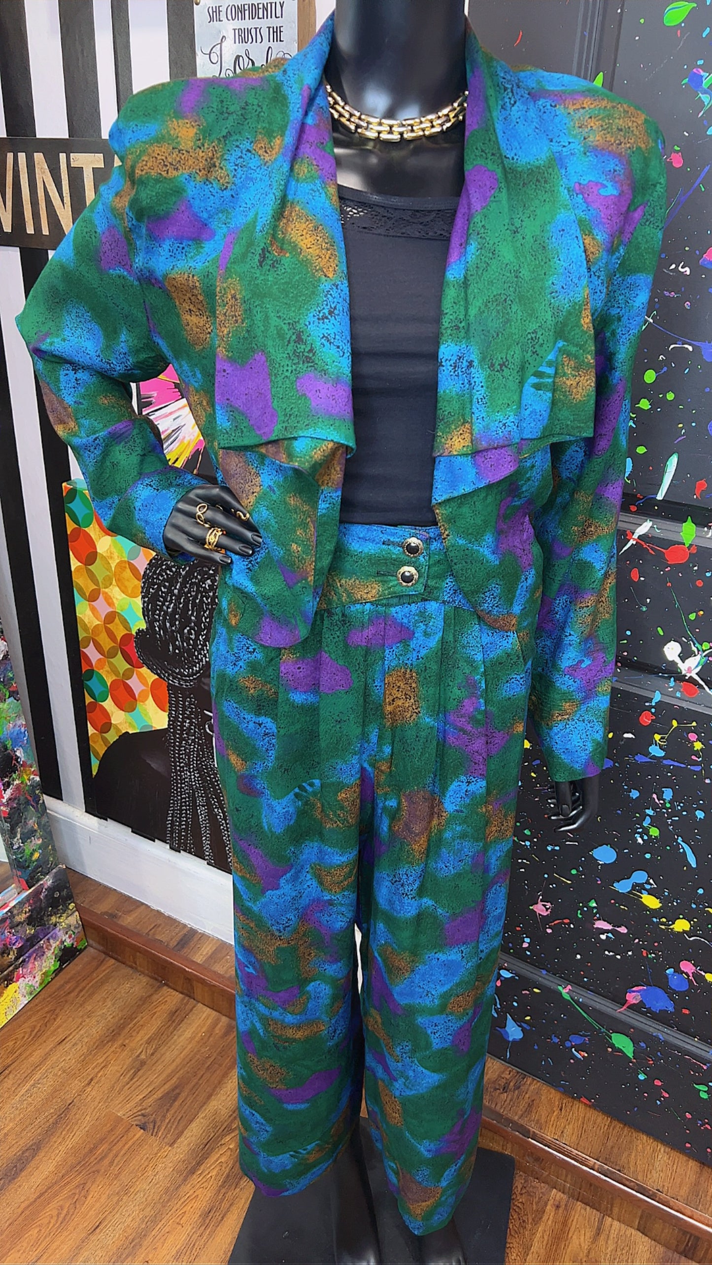 Vintage Abstract Rayon Pants Set (14)