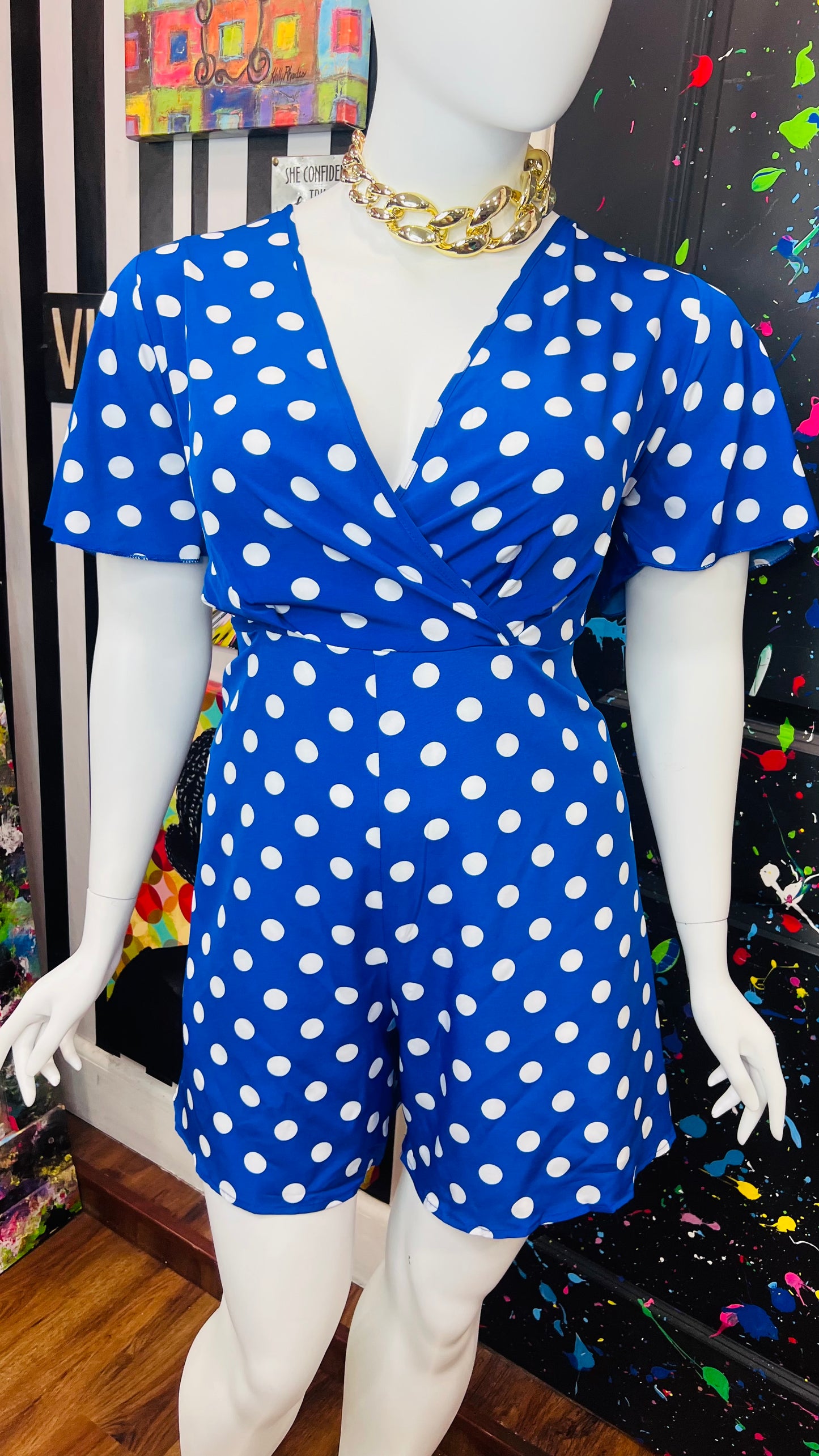 Blue & White Polka Dot Romper (18/20)