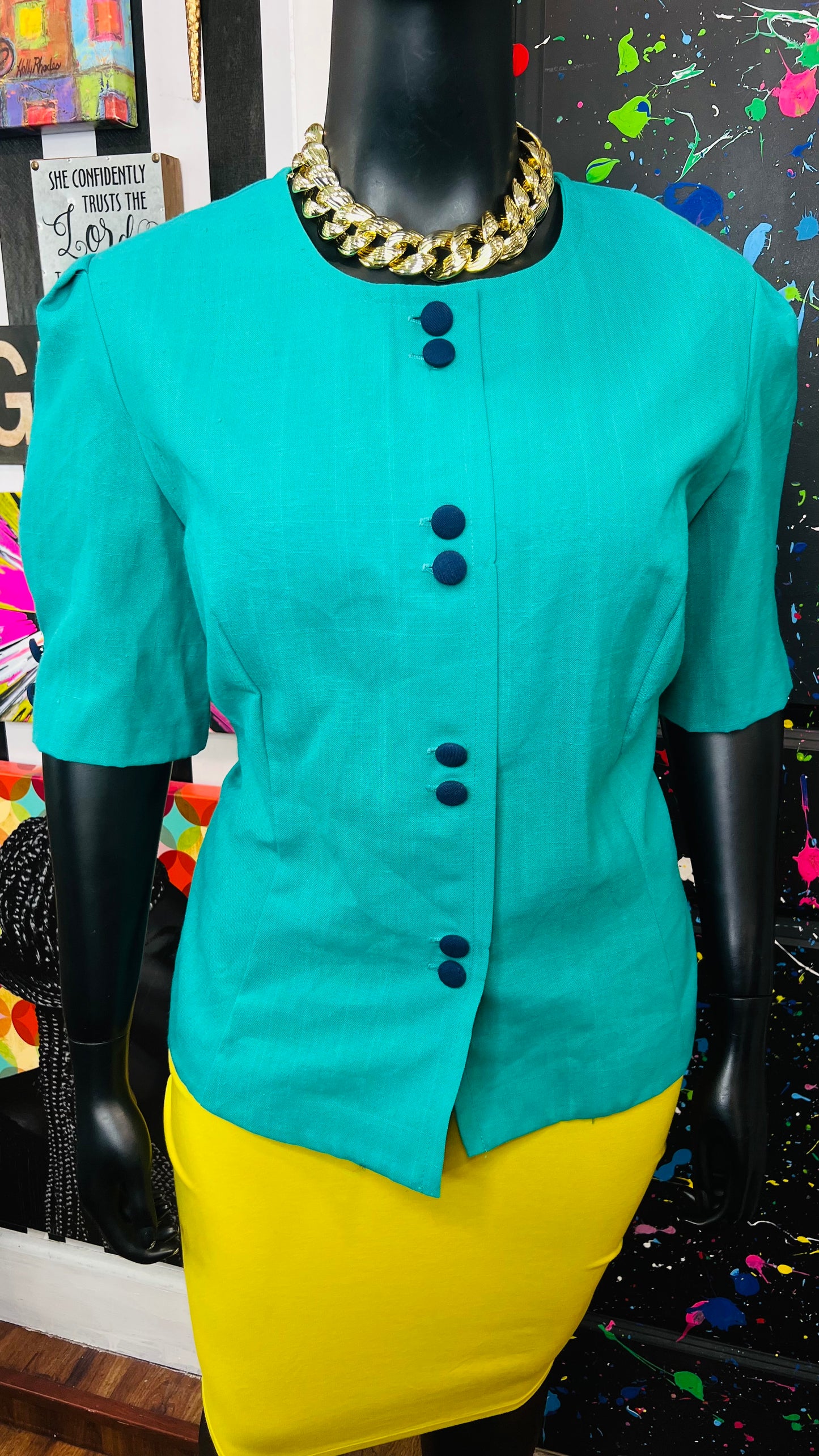 Vintage Teal Blazer Blouse (24)