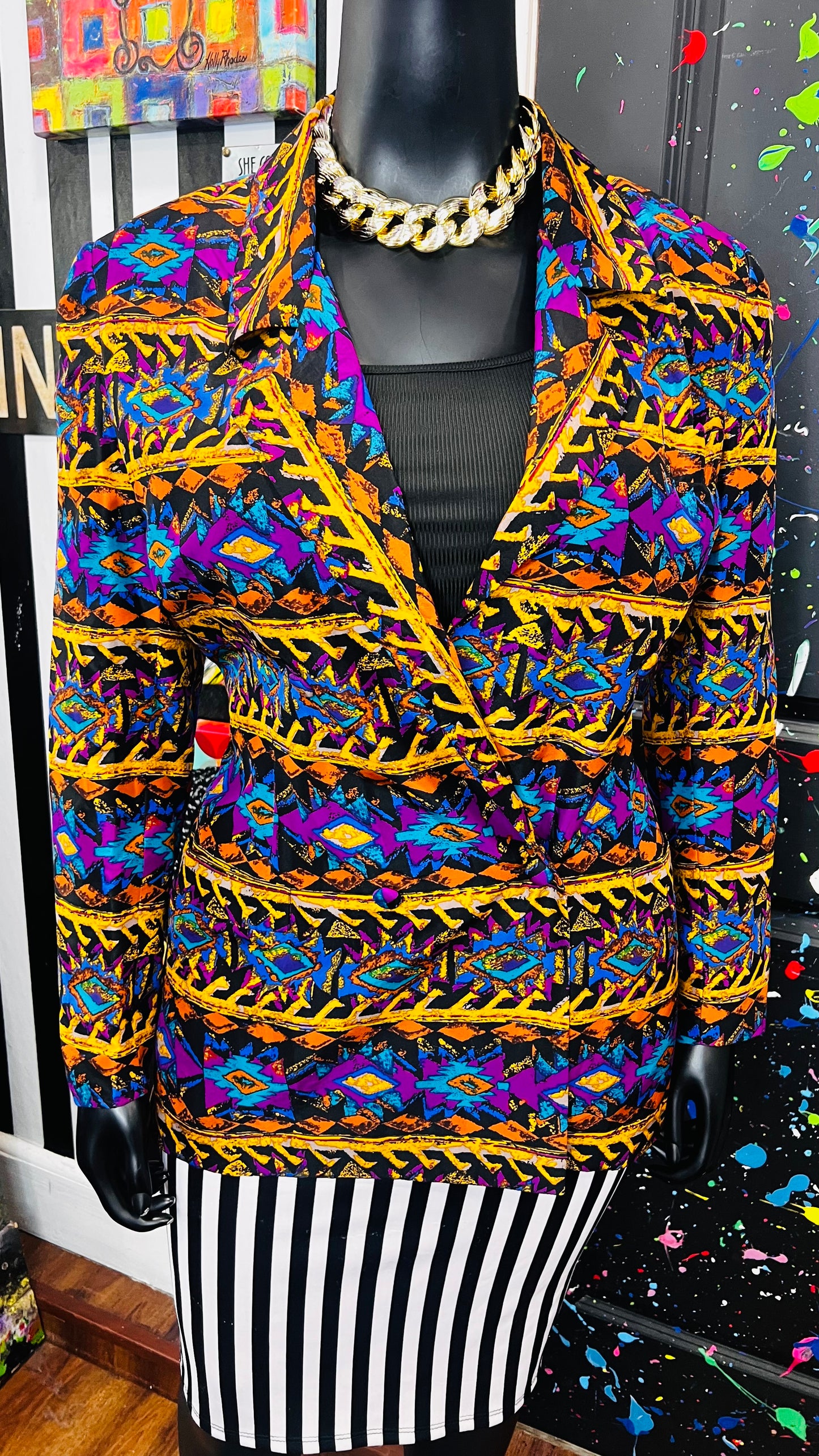 Vintage 100% Silk Abstract Blazer (12)