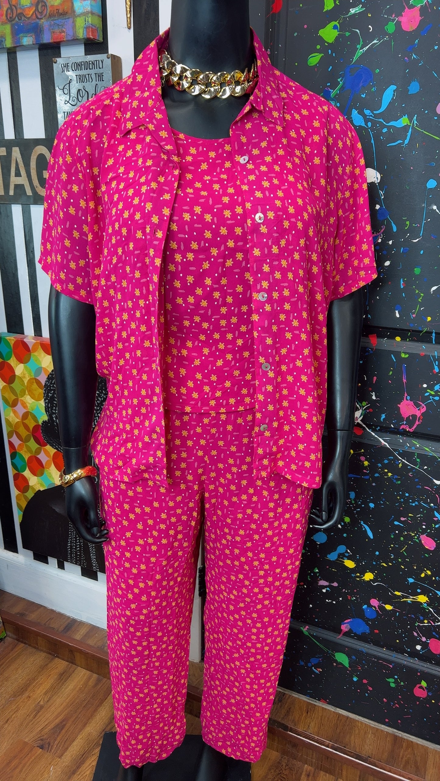Vintage Three Piece Pink & White Polka Dot Pants Set (16)