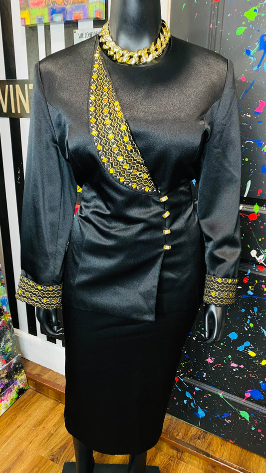 Vintage Couture Black & Gold Skirt Suit (20)