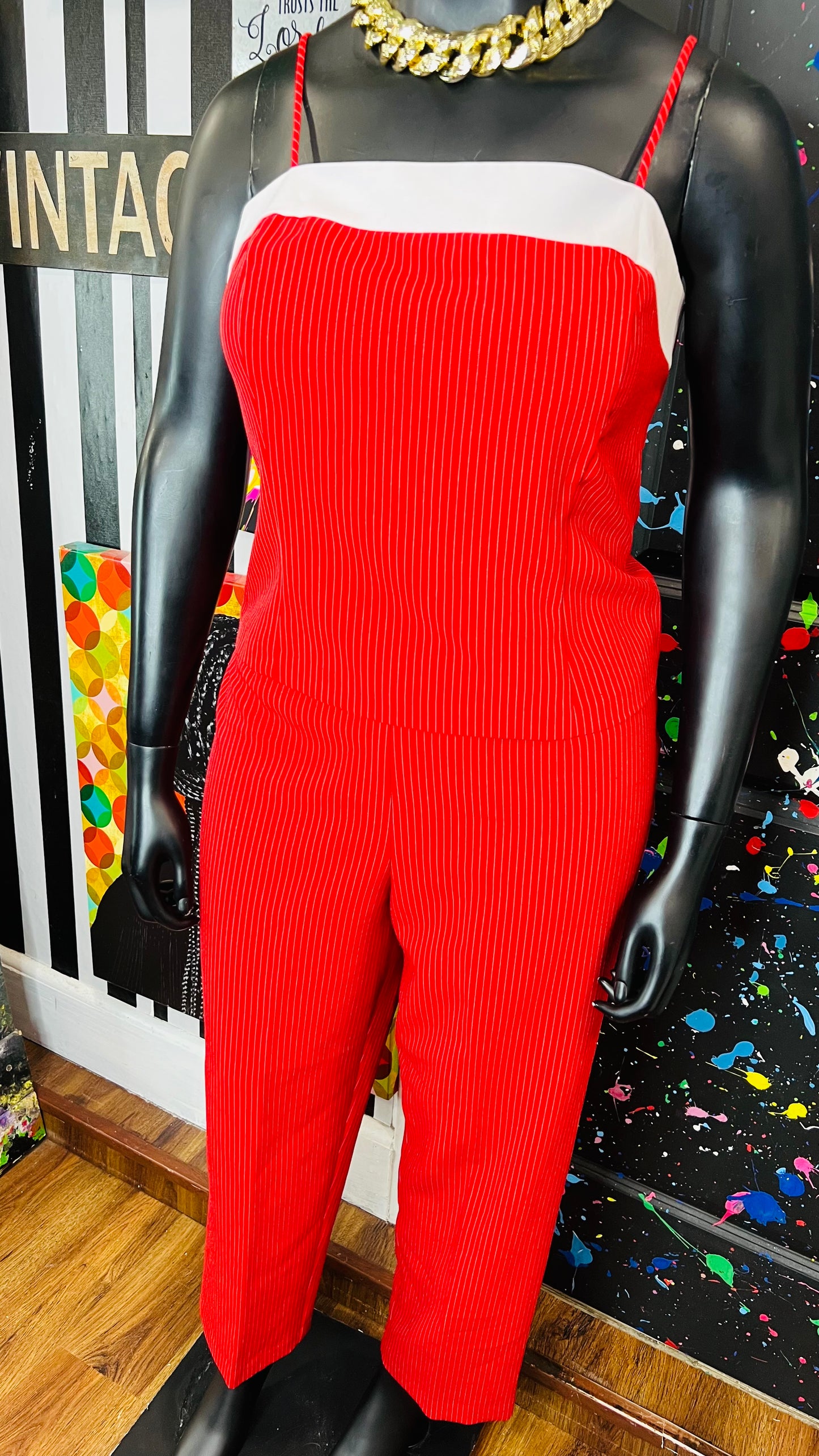 Vintage 90’s Red & White Pin Striped Pants Set (16)