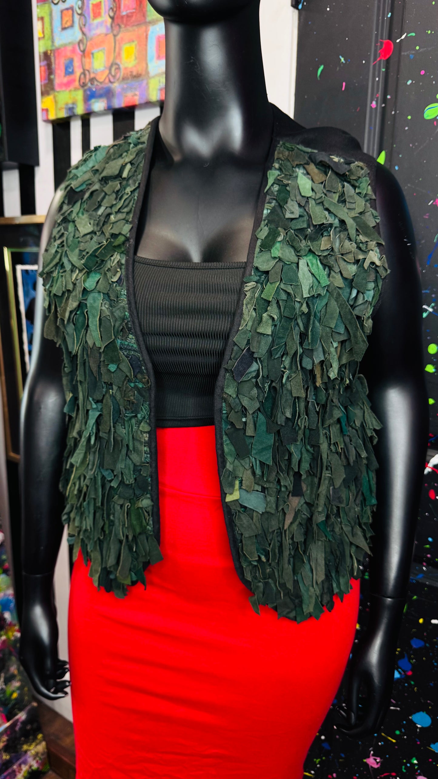 Vintage Shaggy Genuine Leather Green Vest (14)