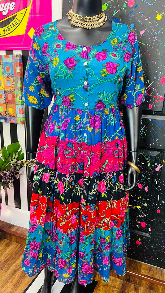 Vintage Rayon Mix Print Dress (20)