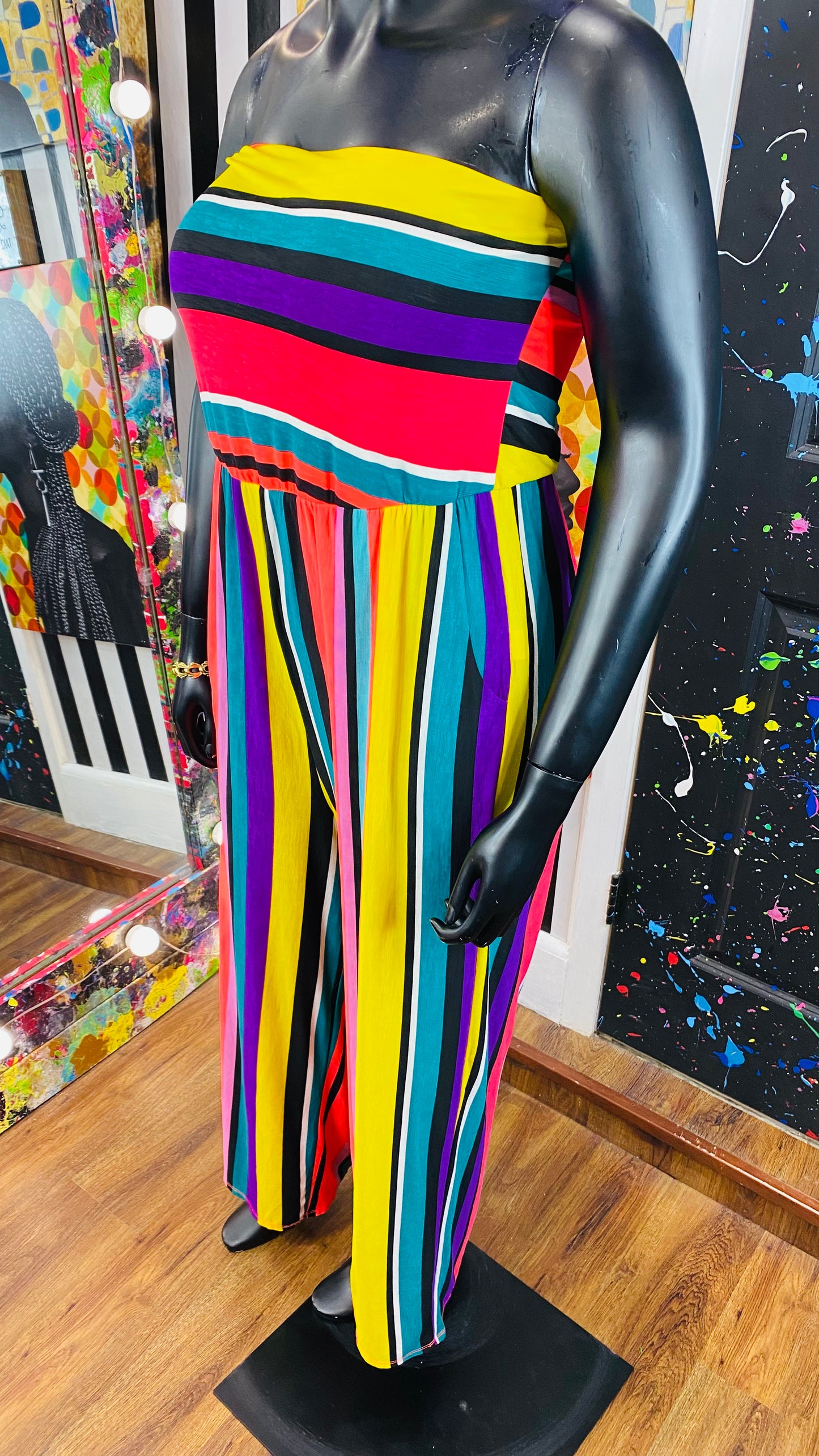 Sleeveless Color Striped Jumpsuit