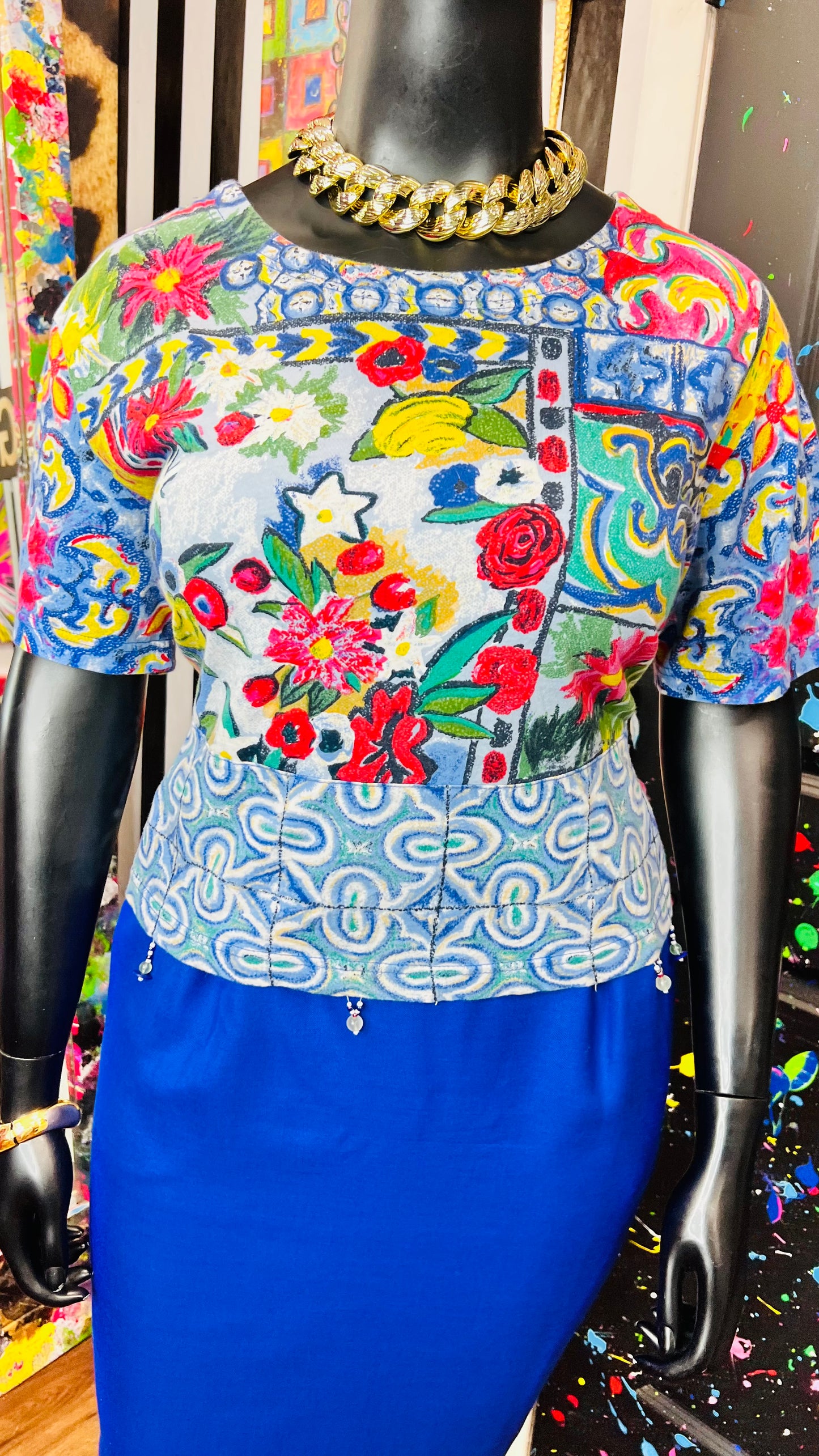 Vintage Carole Little Abstract Cotton Cropped Blouse (16/18)