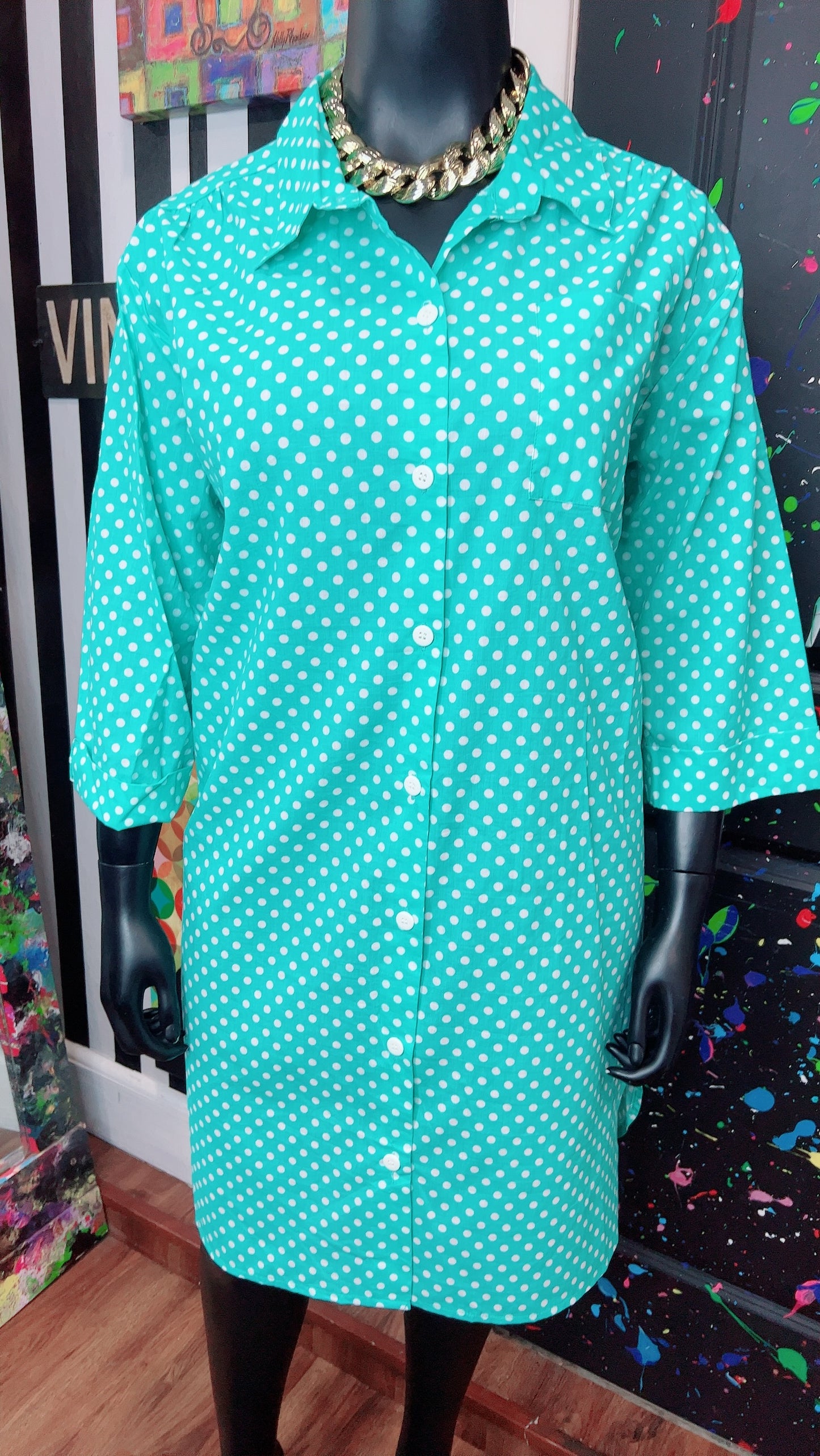 Vintage Blue & White Polka Dot Dress (16)