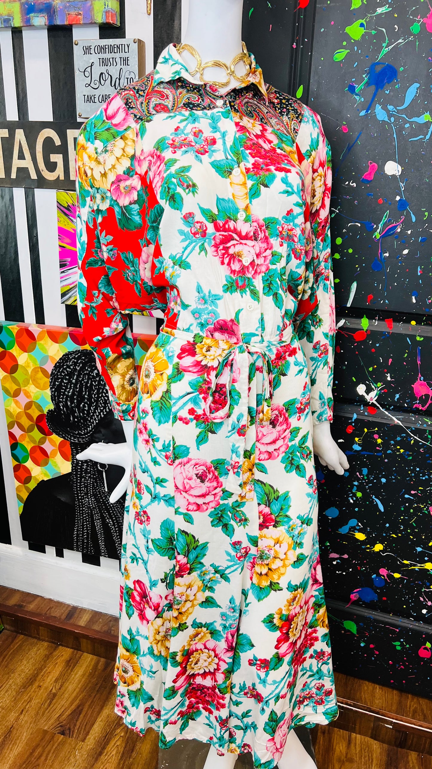 Vintage Carole Little Floral Rayon Dress (14)