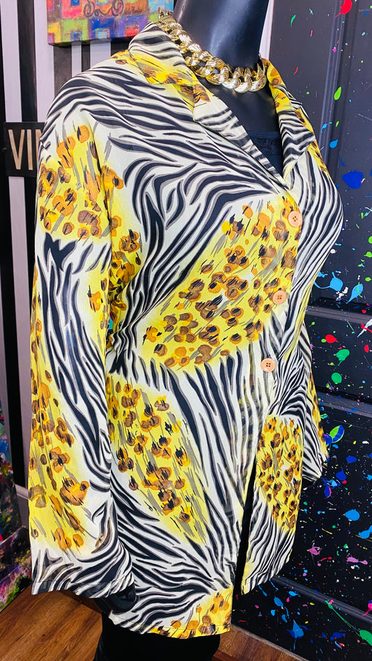 Vintage Sheer Animal Print Long Blouse/ Swim Suit Cover/Duster (OS)