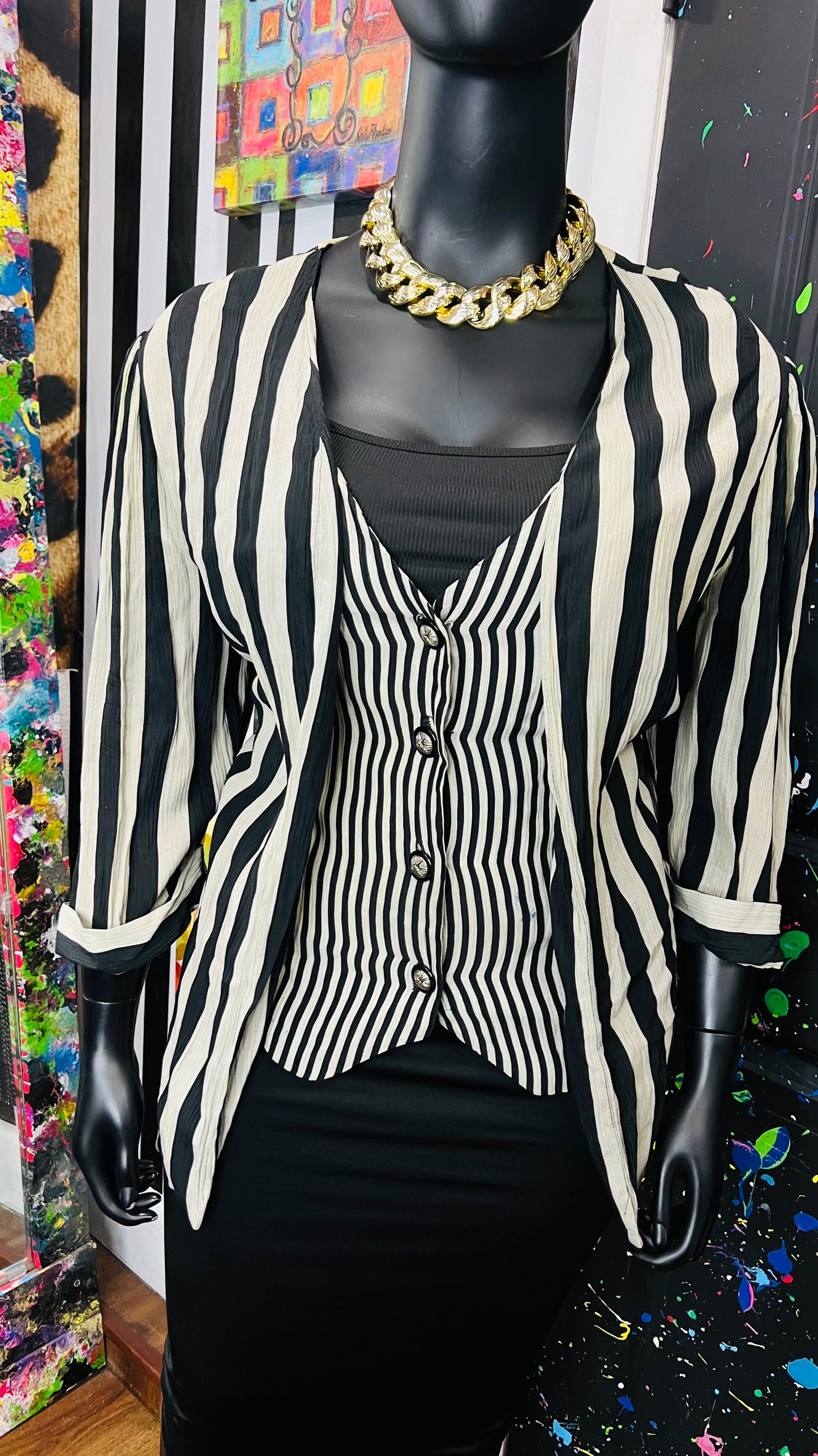 Vintage Striped Blouse w/ Built in Vest (20W)