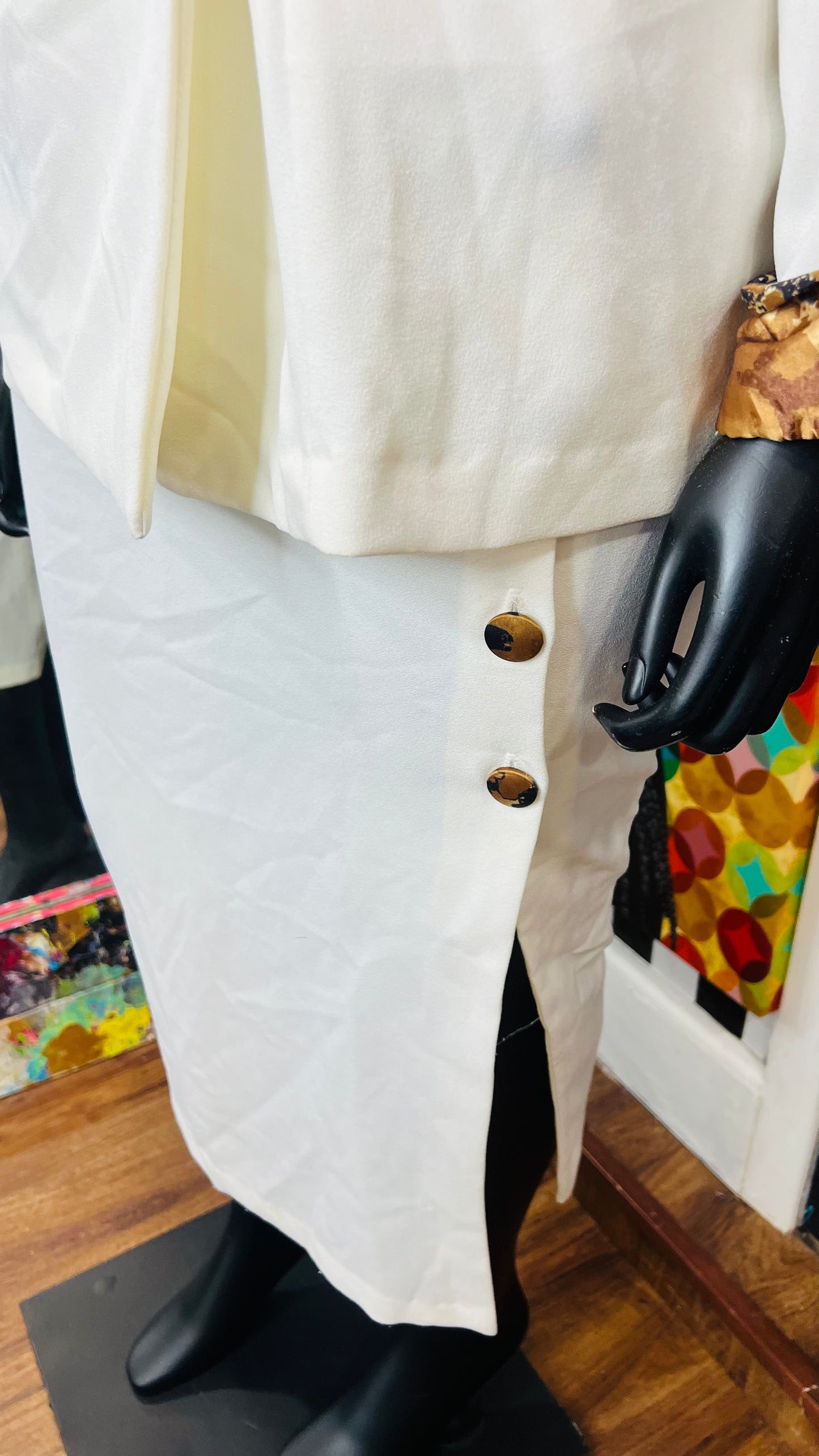 Vintage Cream & Abstract Print Skirt Suit (18)