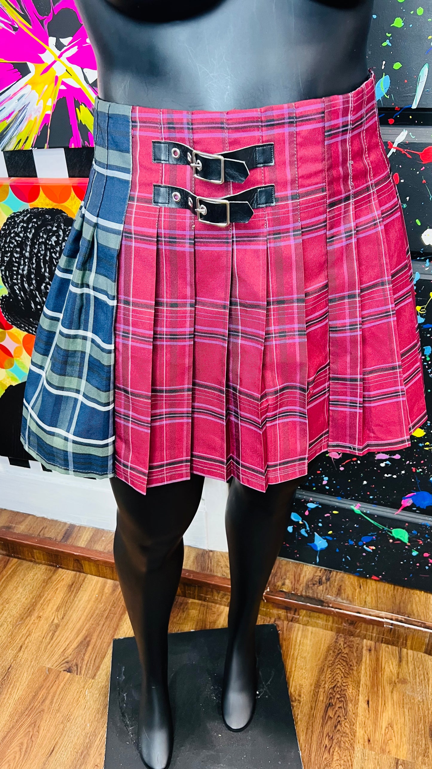 Pleated School Girl Tri Color Skirt (18)
