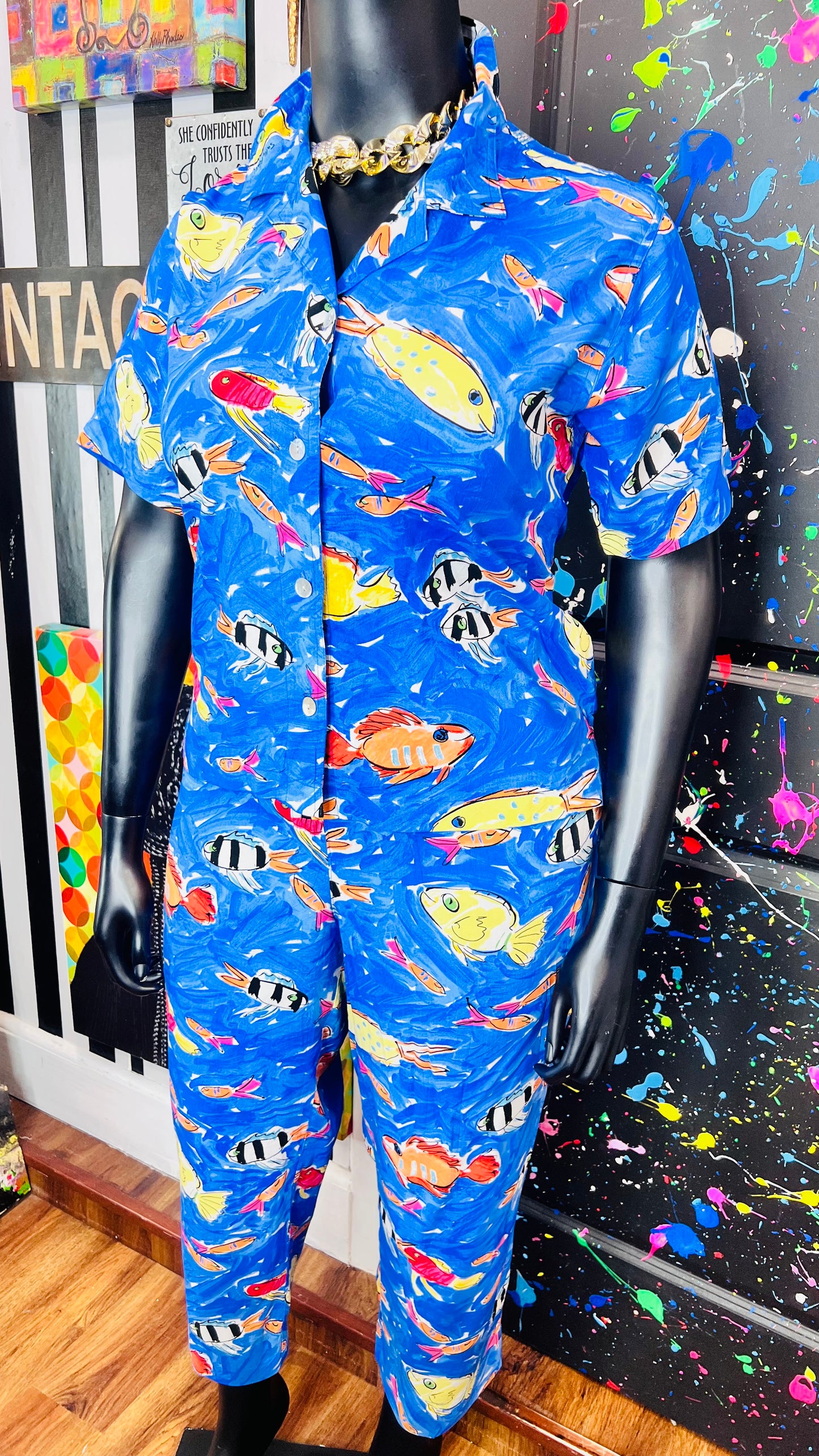 Vintage Rayon Fish Capri Set (14)