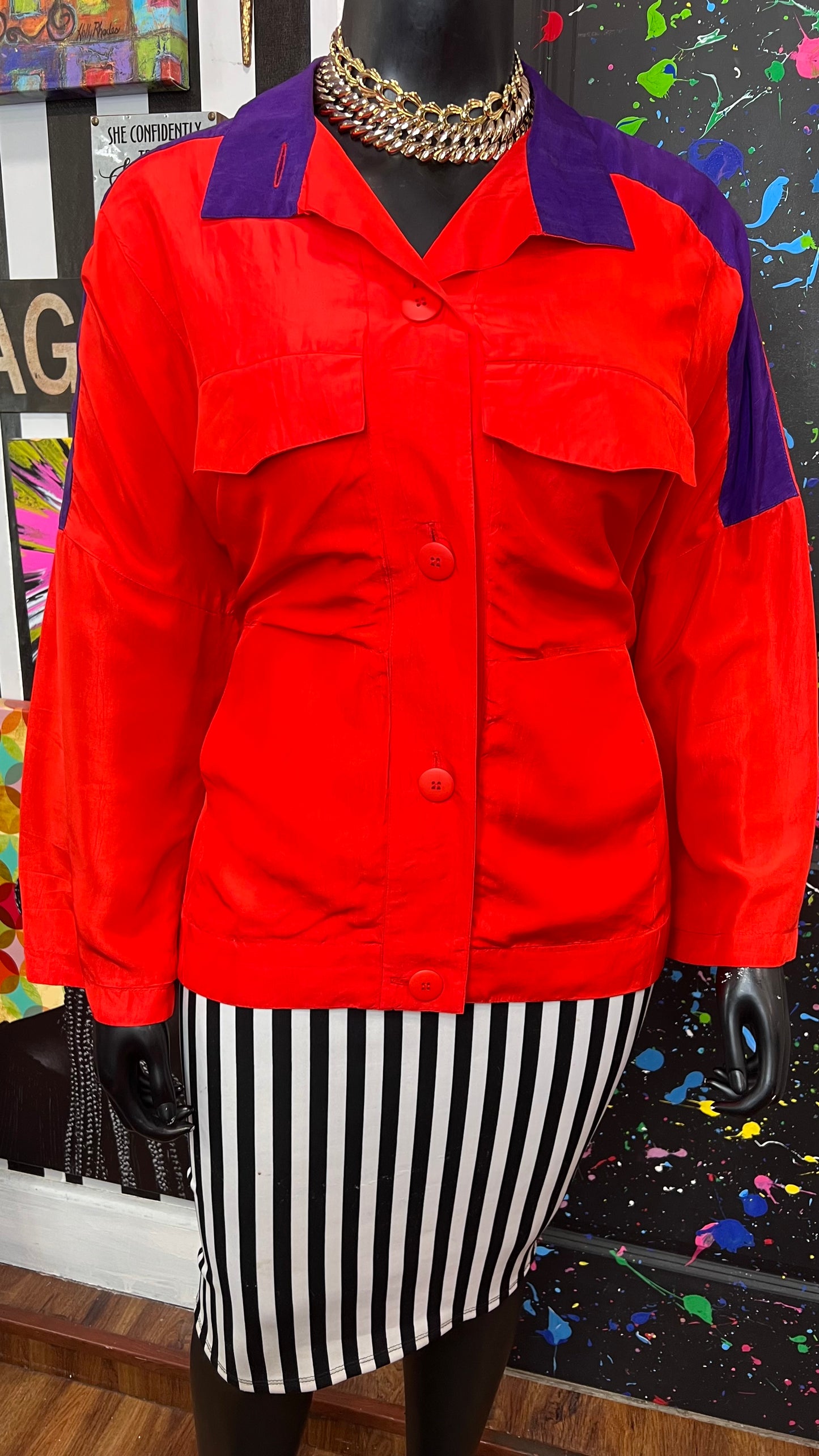 Vintage 100% Silk Burnt Orange & Purple Blouse (16)