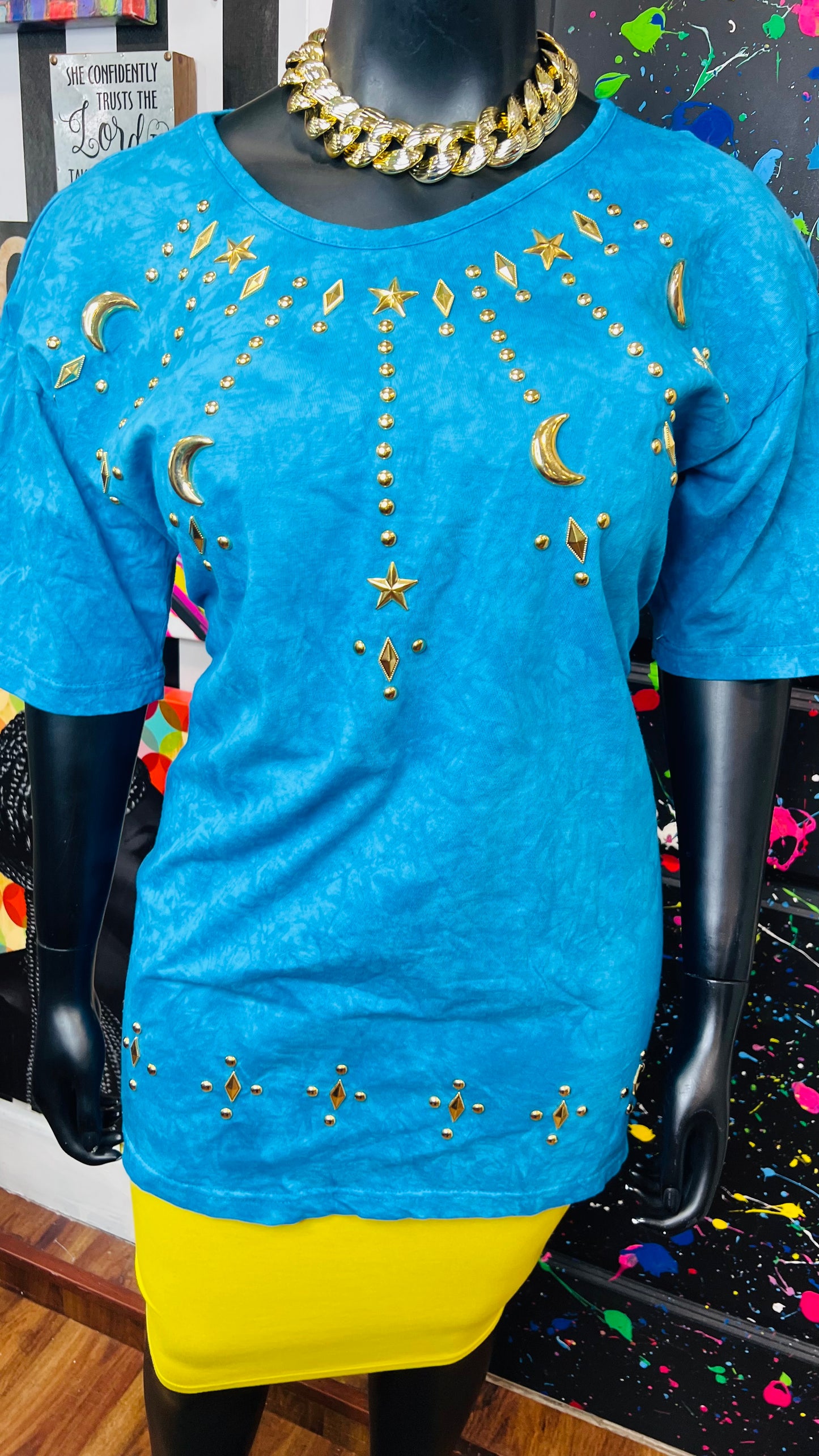 Vintage Blue Cotton Studded Blouse (18/20)