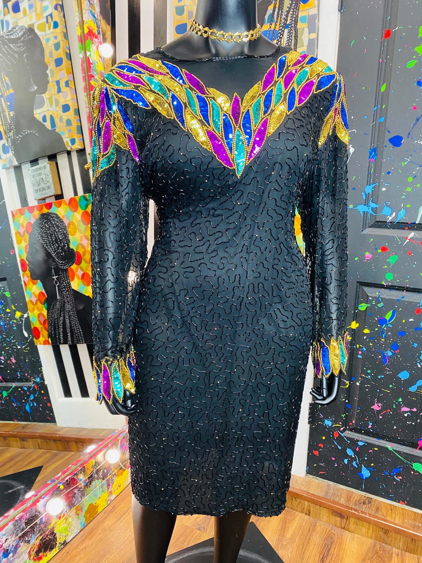 Vintage Black Sequin Dress