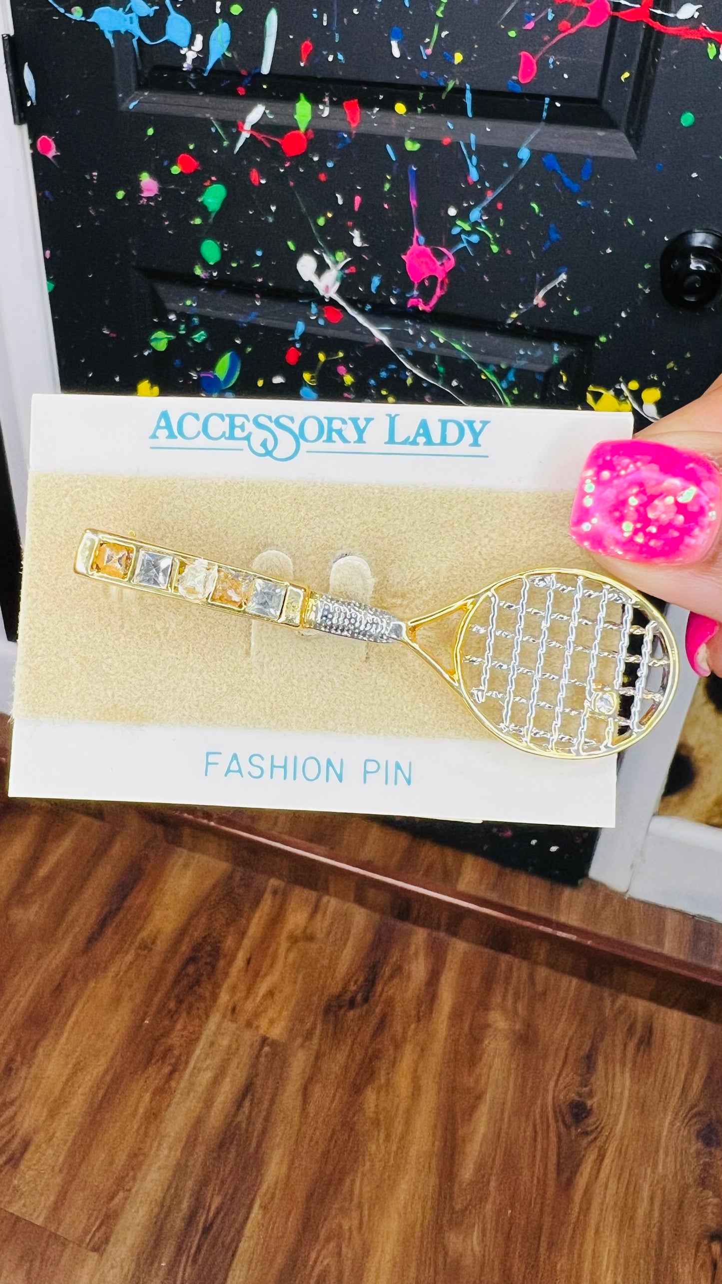 Vintage Tennis Racket Pin (Metal)