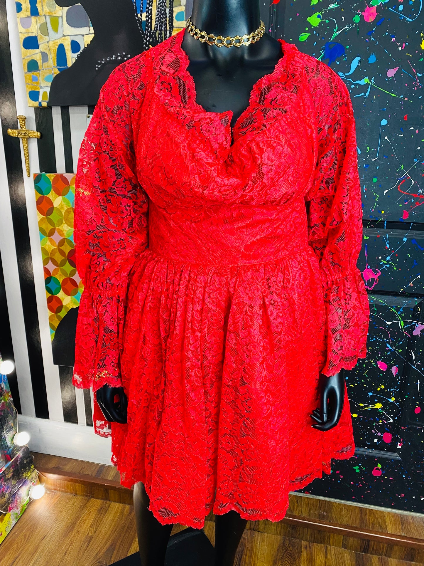 Vintage Red Lace Dress
