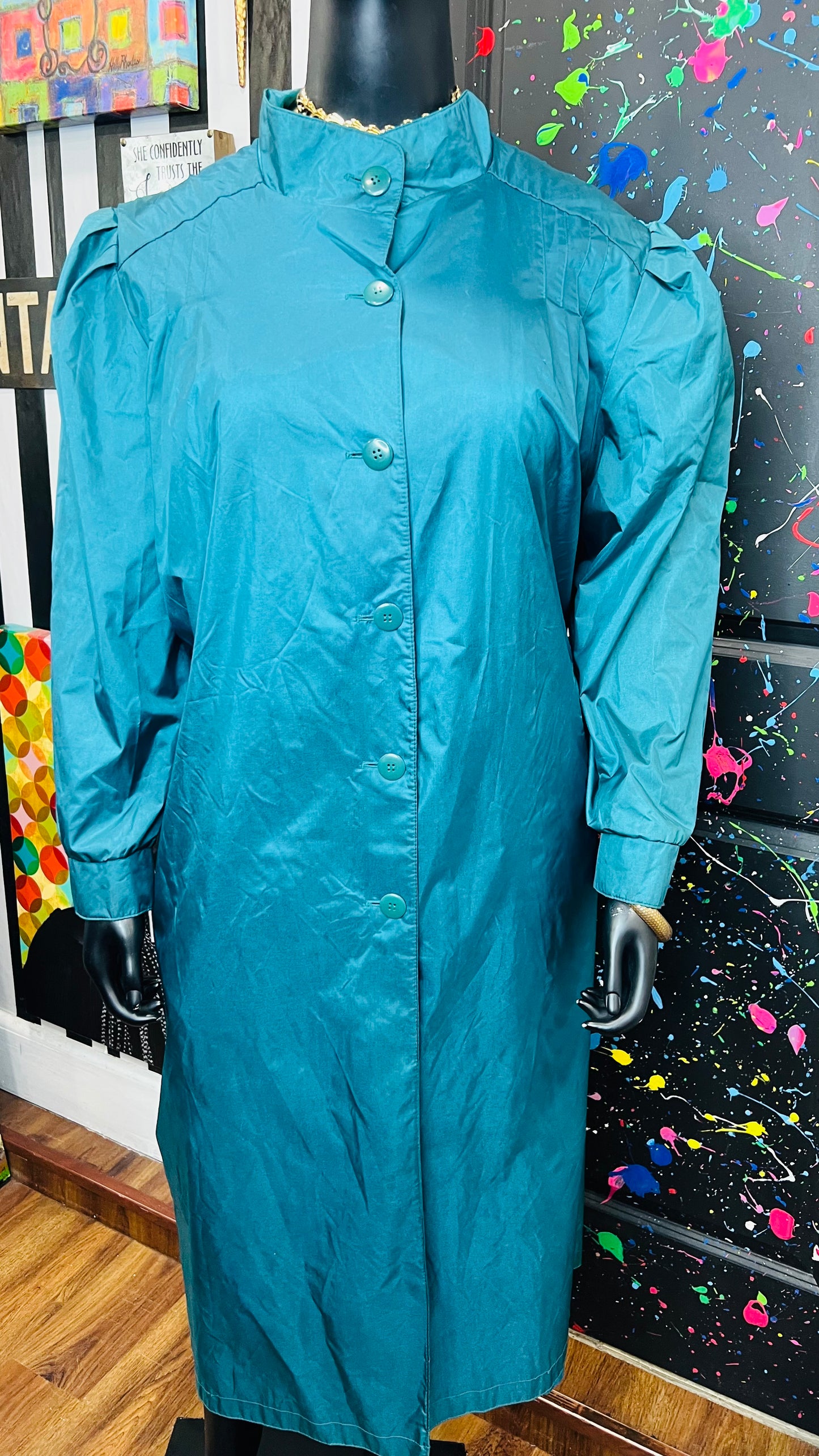 Vintage Teal Trench Coat (24)