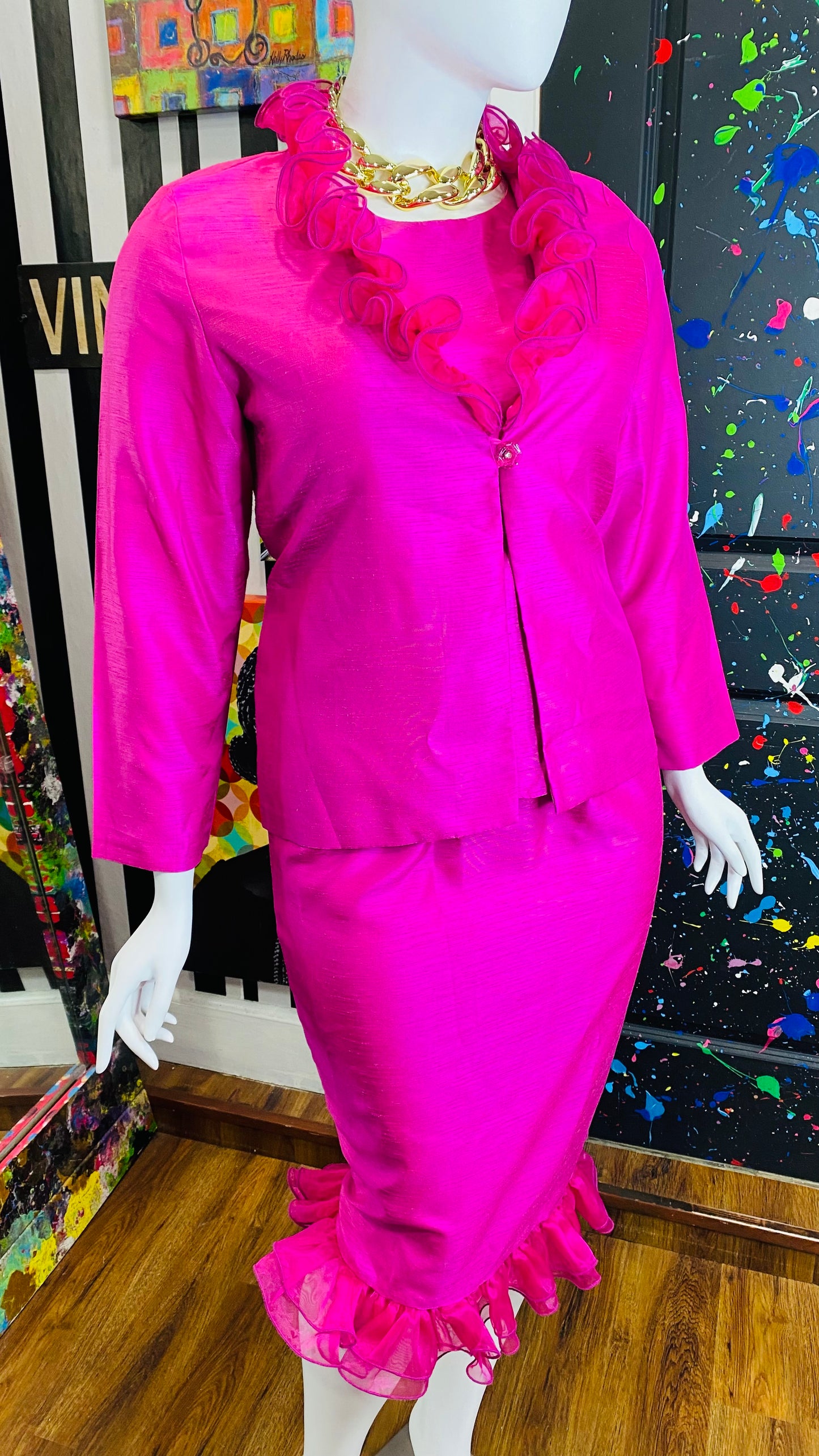 Vintage Pink Skirt, Blouse & Blazer Set (14/16)