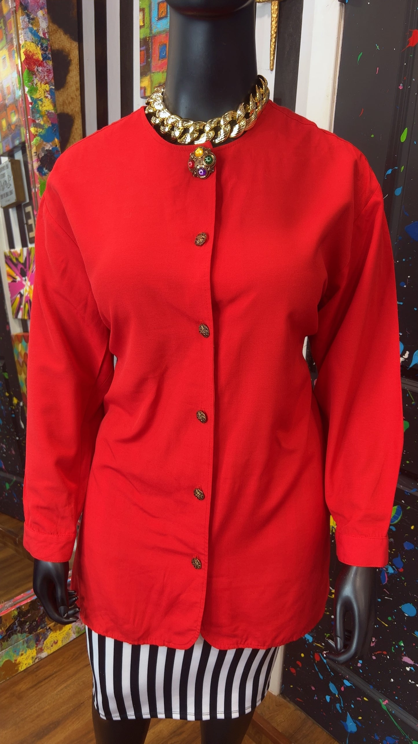 Vintage Red Blouse w/ Jewel Blouse (18)