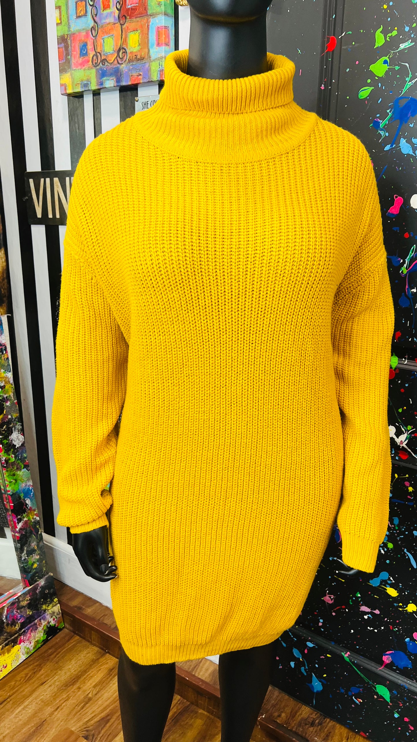 Vintage Inspired Knit Mustard Yellow Dress (24)